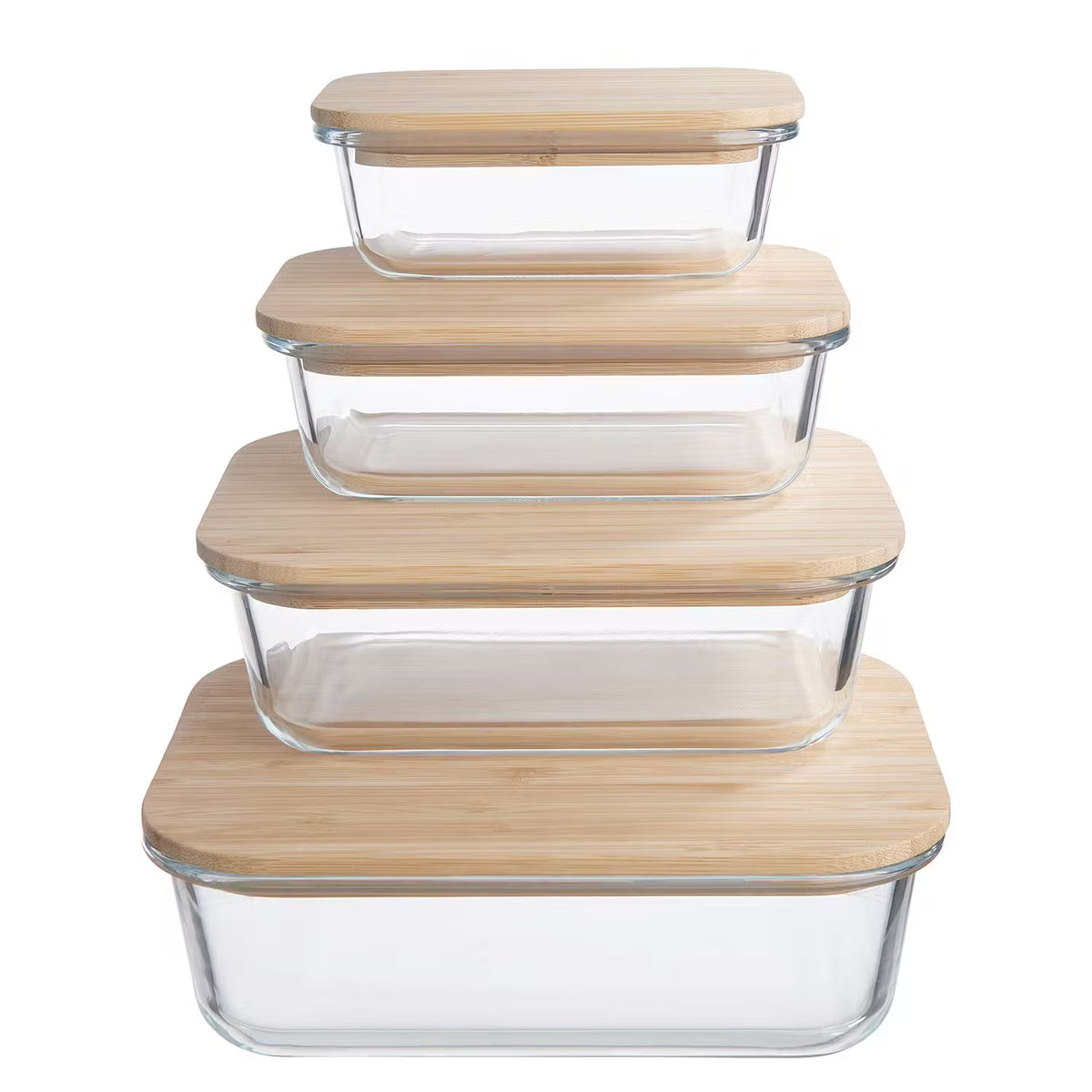 HELLO LUNCH Lunchbox 4er-Set - Borosilikatglas / Bambus - Transparent /  - Fassungsvermögen: 1.5 L