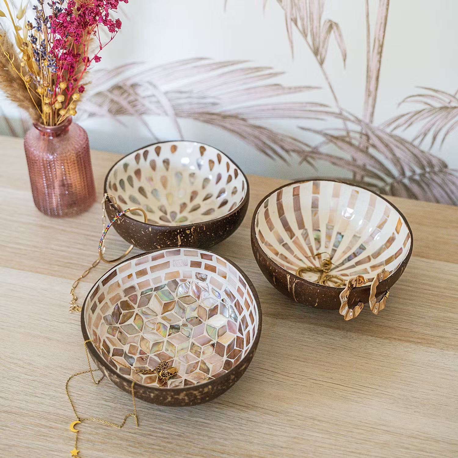 COCONUT Kokosnussschale 6er-Set - Kokos / Perlmutt - Braun / Weiß