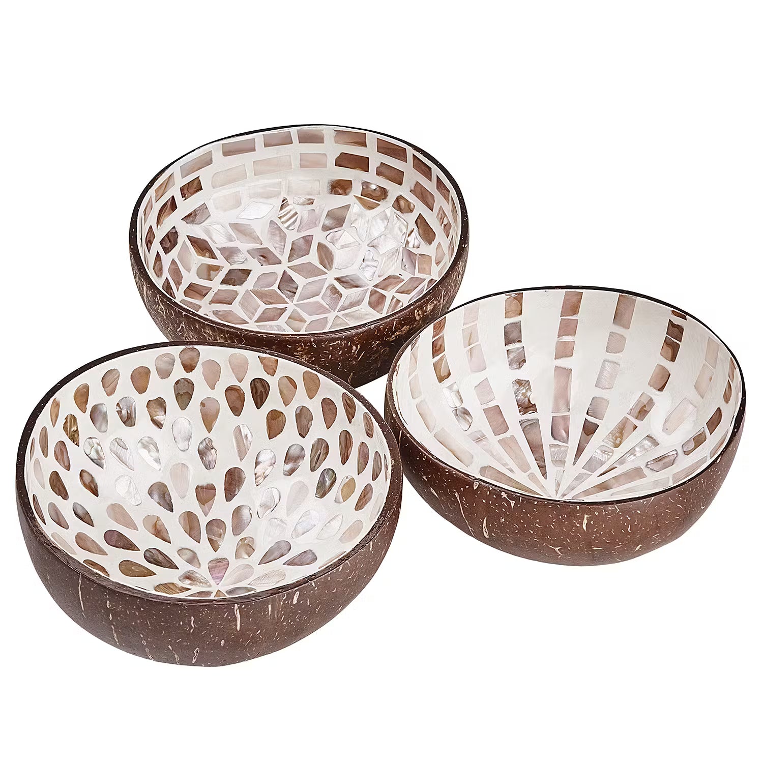 COCONUT Kokosnussschale 6er-Set - Kokos / Perlmutt - Braun / Weiß