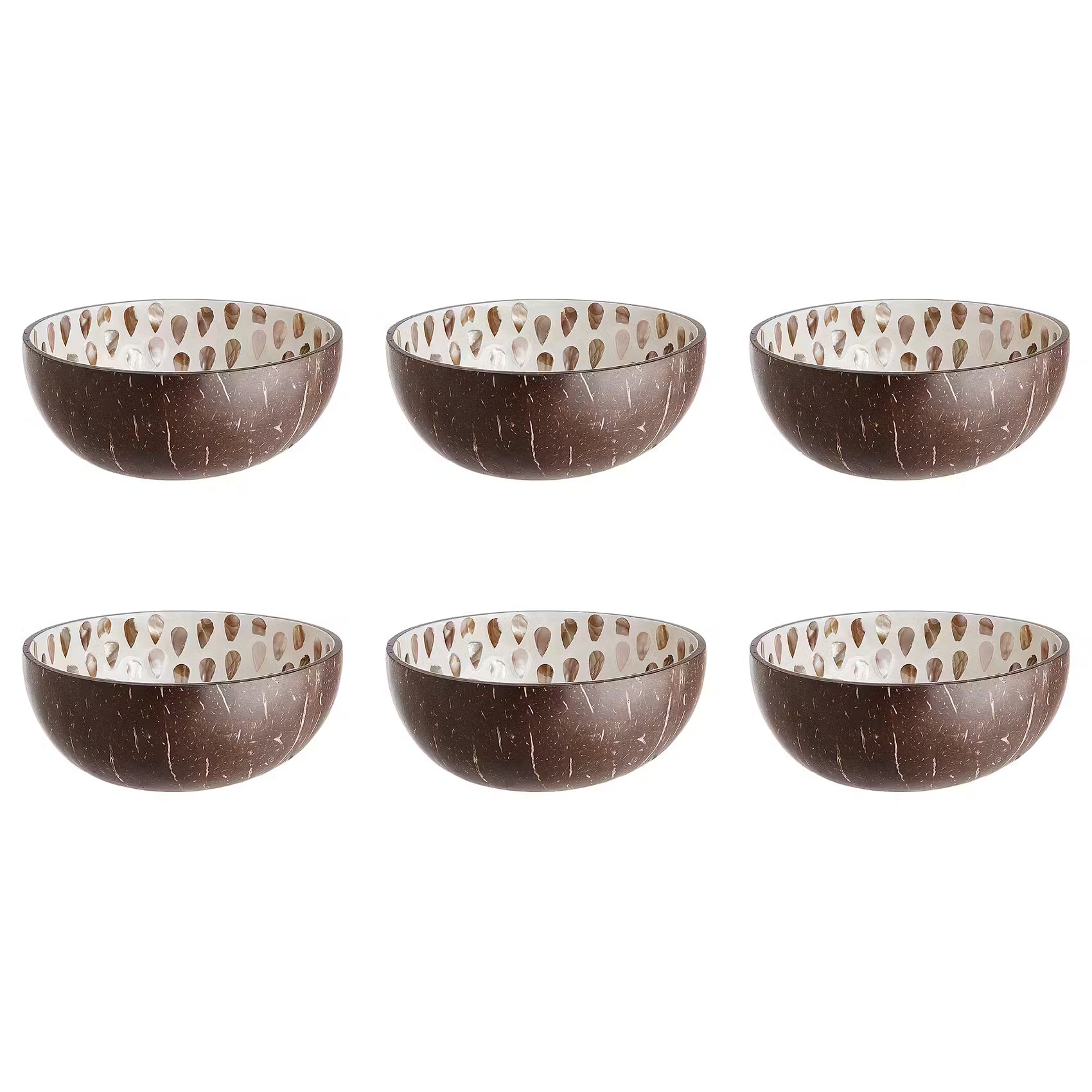 COCONUT Kokosnussschale 6er-Set - Kokos / Perlmutt - Braun / Weiß
