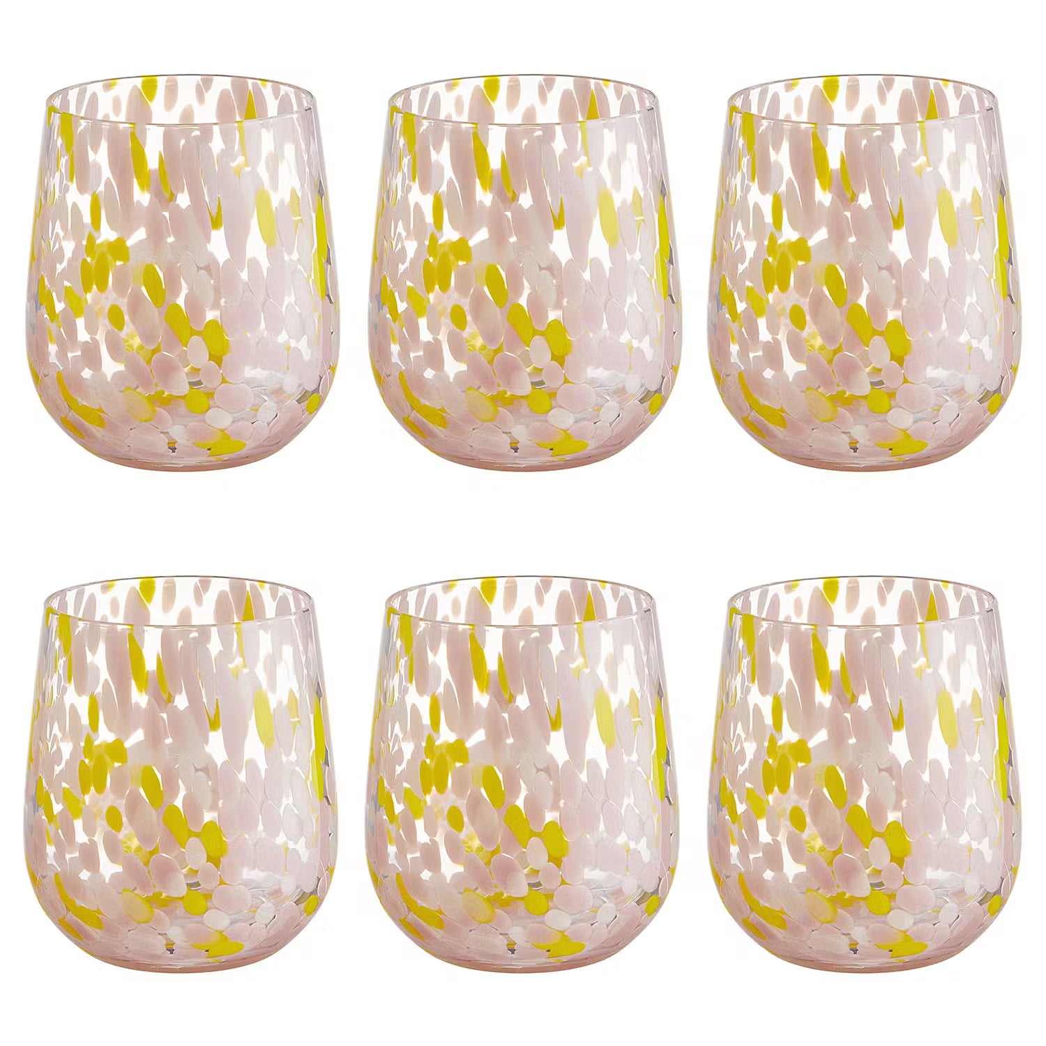 CONFETTI Trinkglas 6er-Set - Pink - Gelb - Höhe: 10 cm