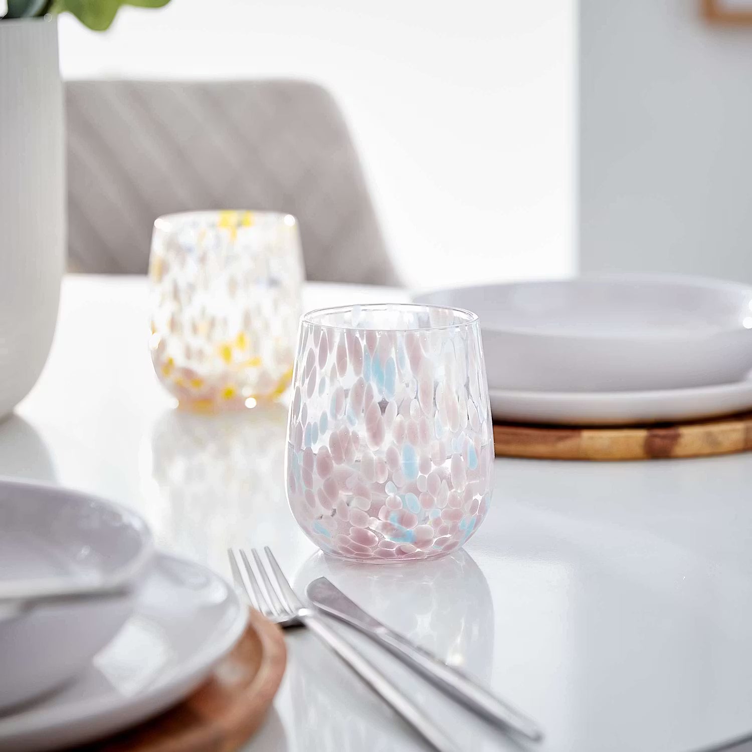 CONFETTI Trinkglas 6er-Set - Pink - Gelb - Höhe: 10 cm