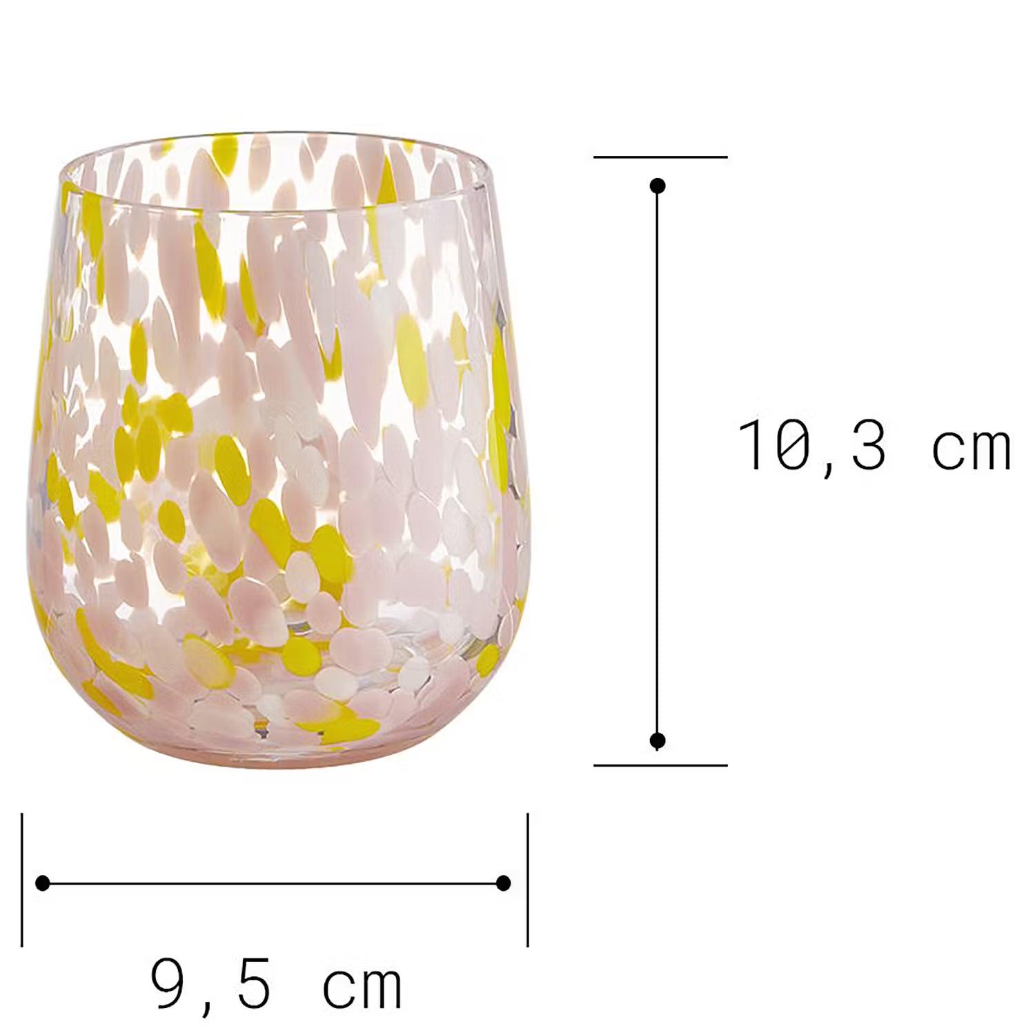 CONFETTI Trinkglas 6er-Set - Pink - Gelb - Höhe: 10 cm