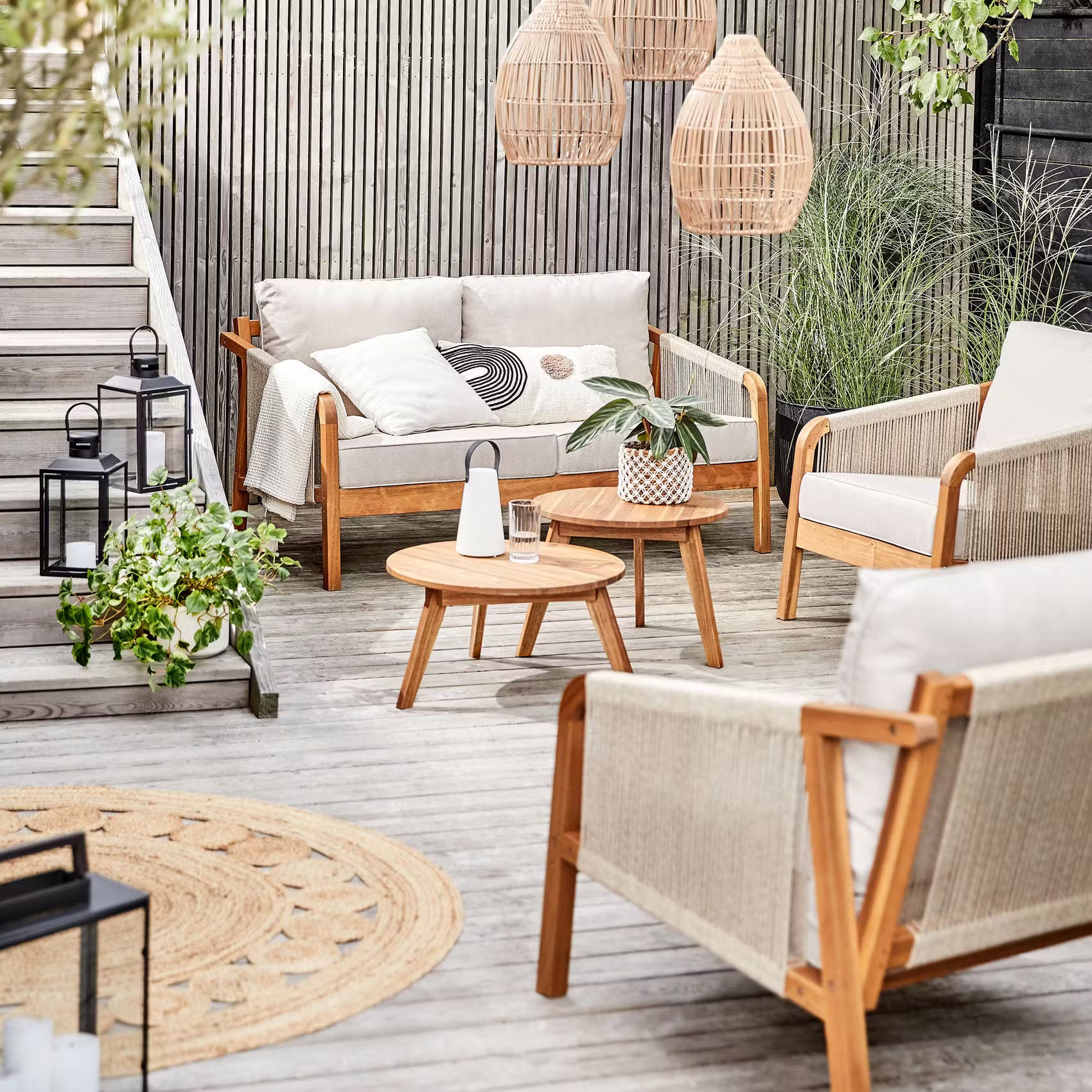 ROPE ISLAND Gartenset 5-tlg. - Akazienholz / Polypropylen / Polyester - Taupe