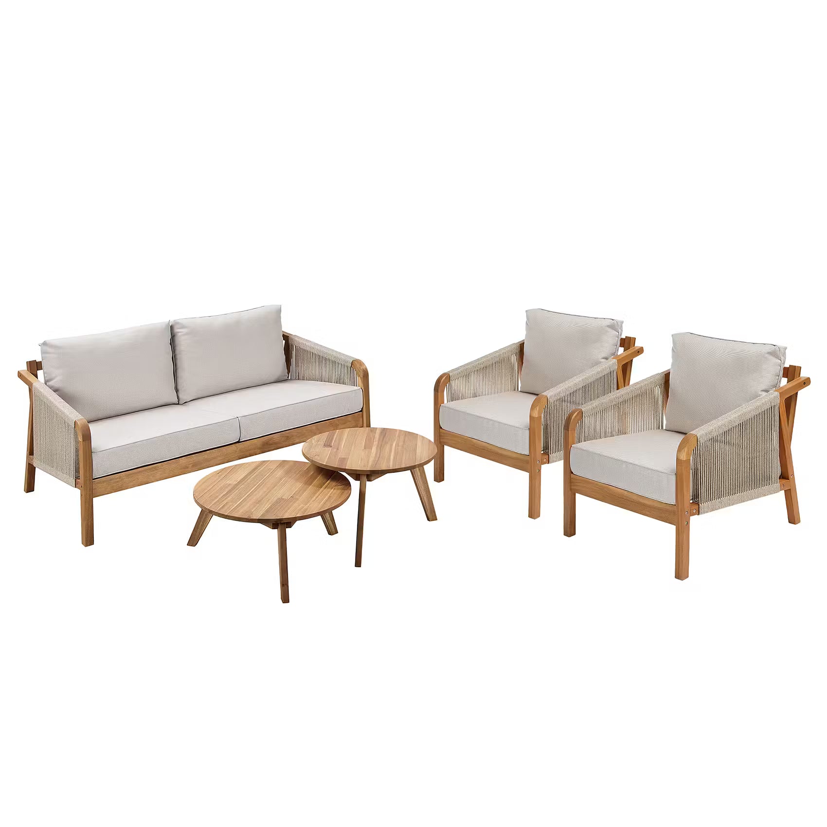 ROPE ISLAND Gartenset 5-tlg. - Akazienholz / Polypropylen / Polyester - Taupe