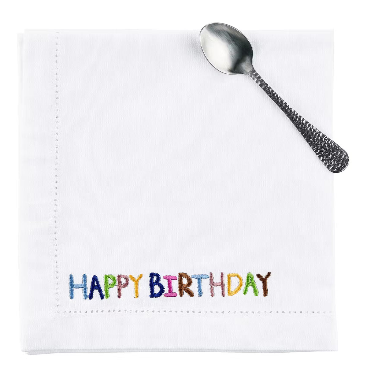 HAPPY BIRTHDAY Serviette 10er-Set - Baumwolle - Weiß