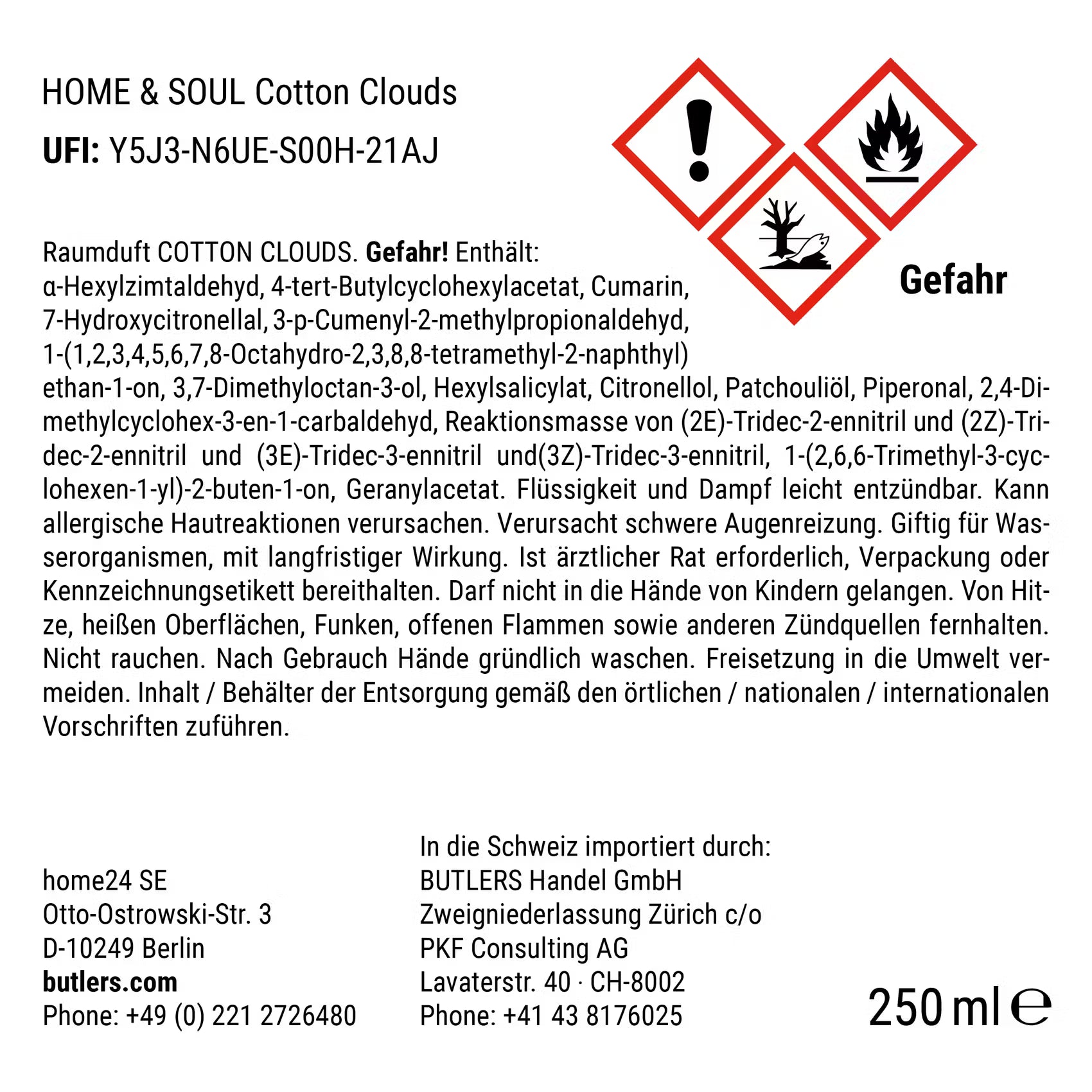 HOME & SOUL Raumduft Cotton Clouds - Raumduft / Glas - Füllmenge: 250 ml
