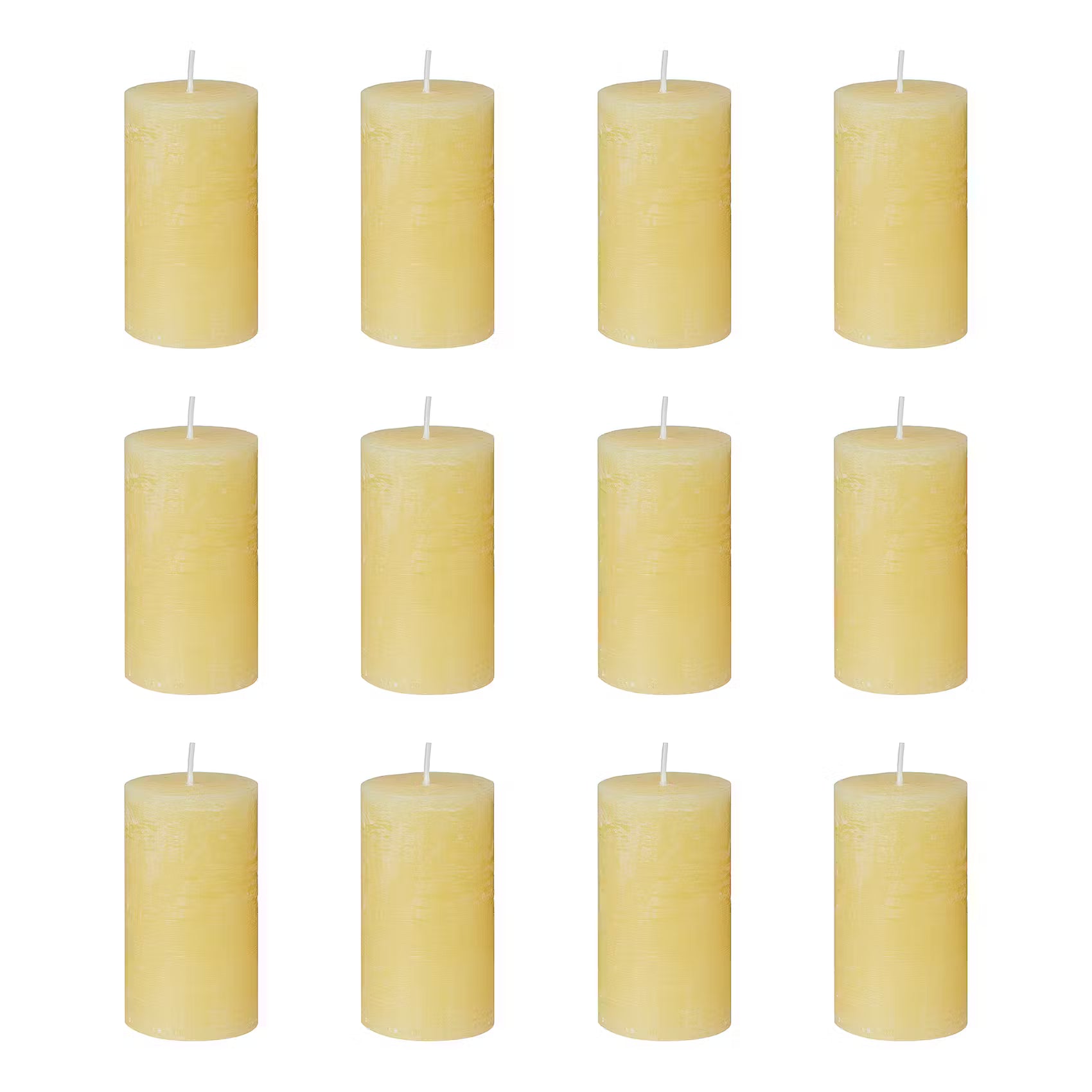 RUSTIC Stumpenkerze 12er-Set - Paraffin - Gelb - Höhe: 13 cm
