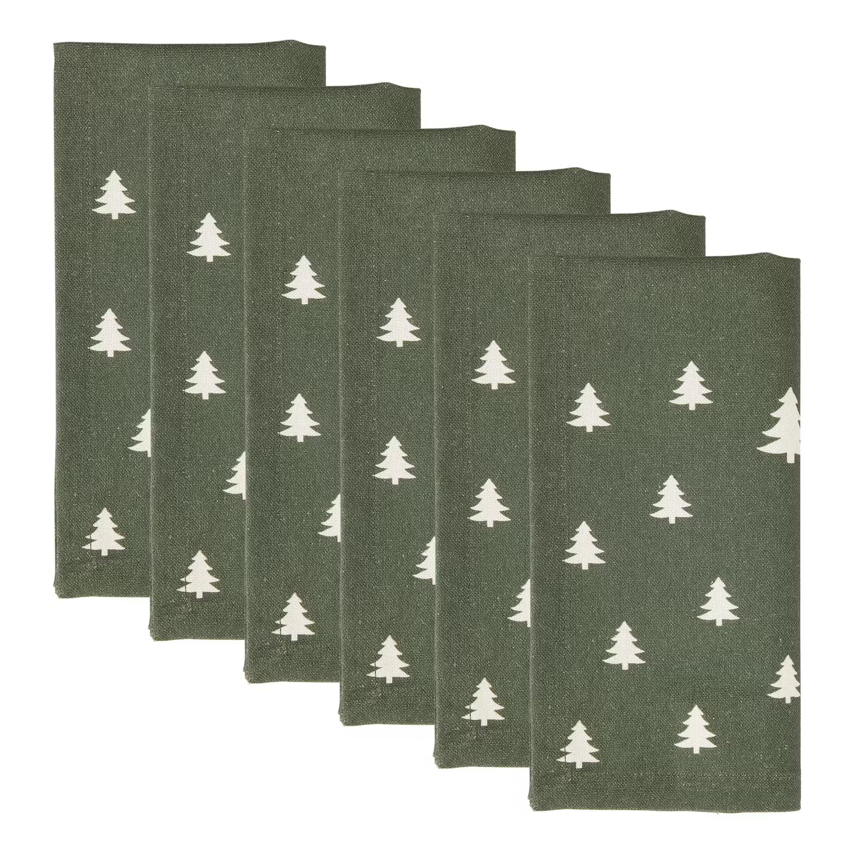 TREES Serviette 6er-Set - Baumwolle - Dunkelgrün