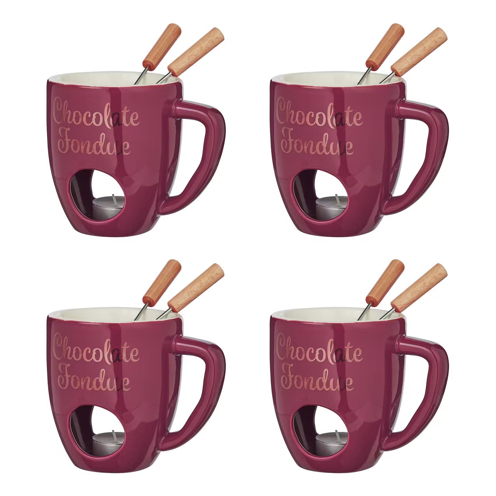 CHOCOLATE FONDUE Tasse 4er-Set - Porzellan /  Edelstahl