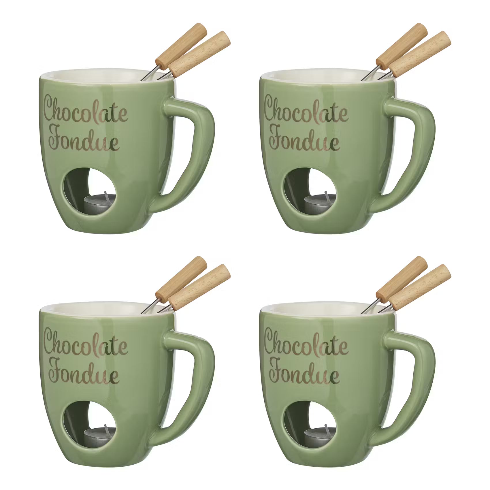 CHOCOLATE FONDUE Tasse 4er-Set - Porzellan / Edelstahl