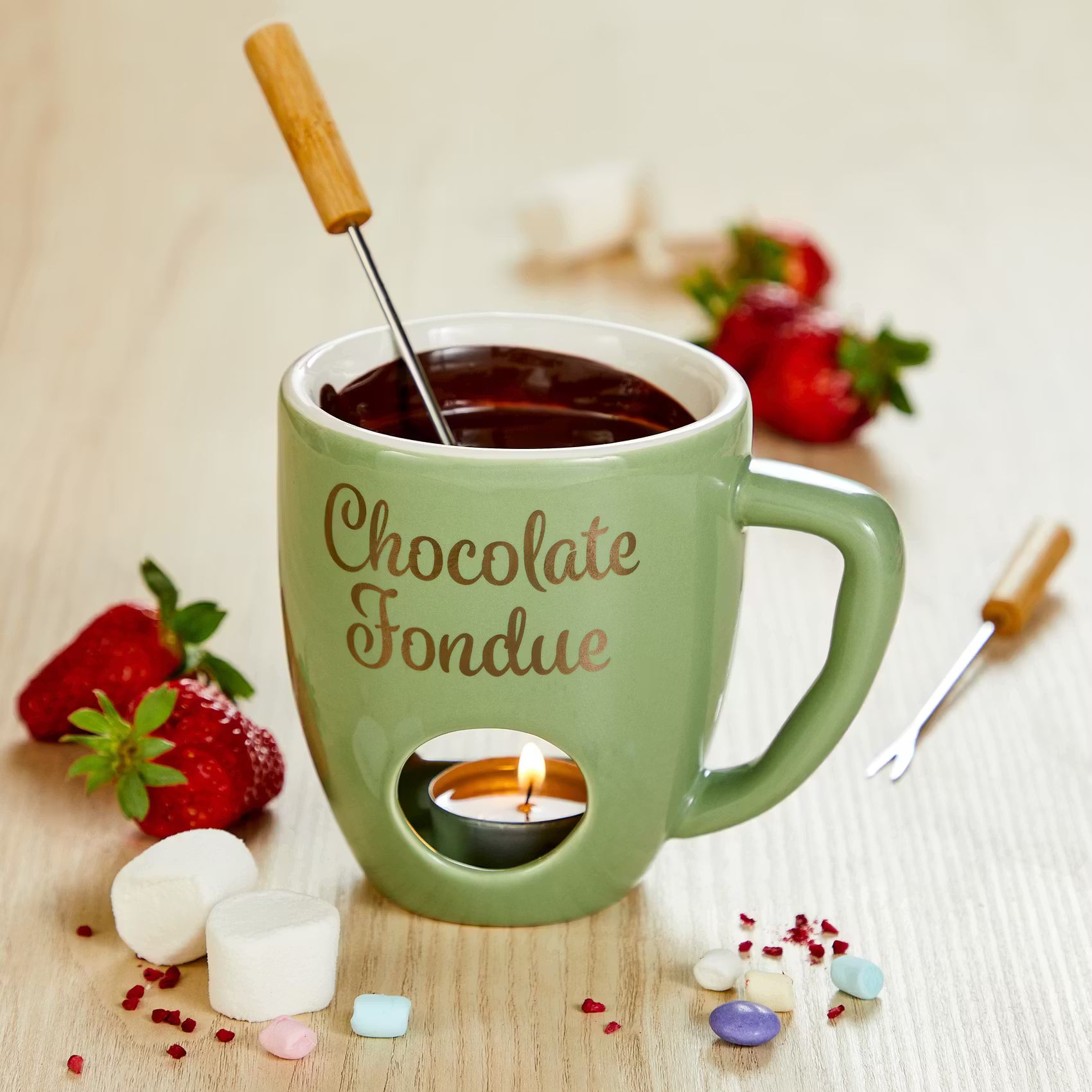 CHOCOLATE FONDUE Tasse 4er-Set - Porzellan / Edelstahl