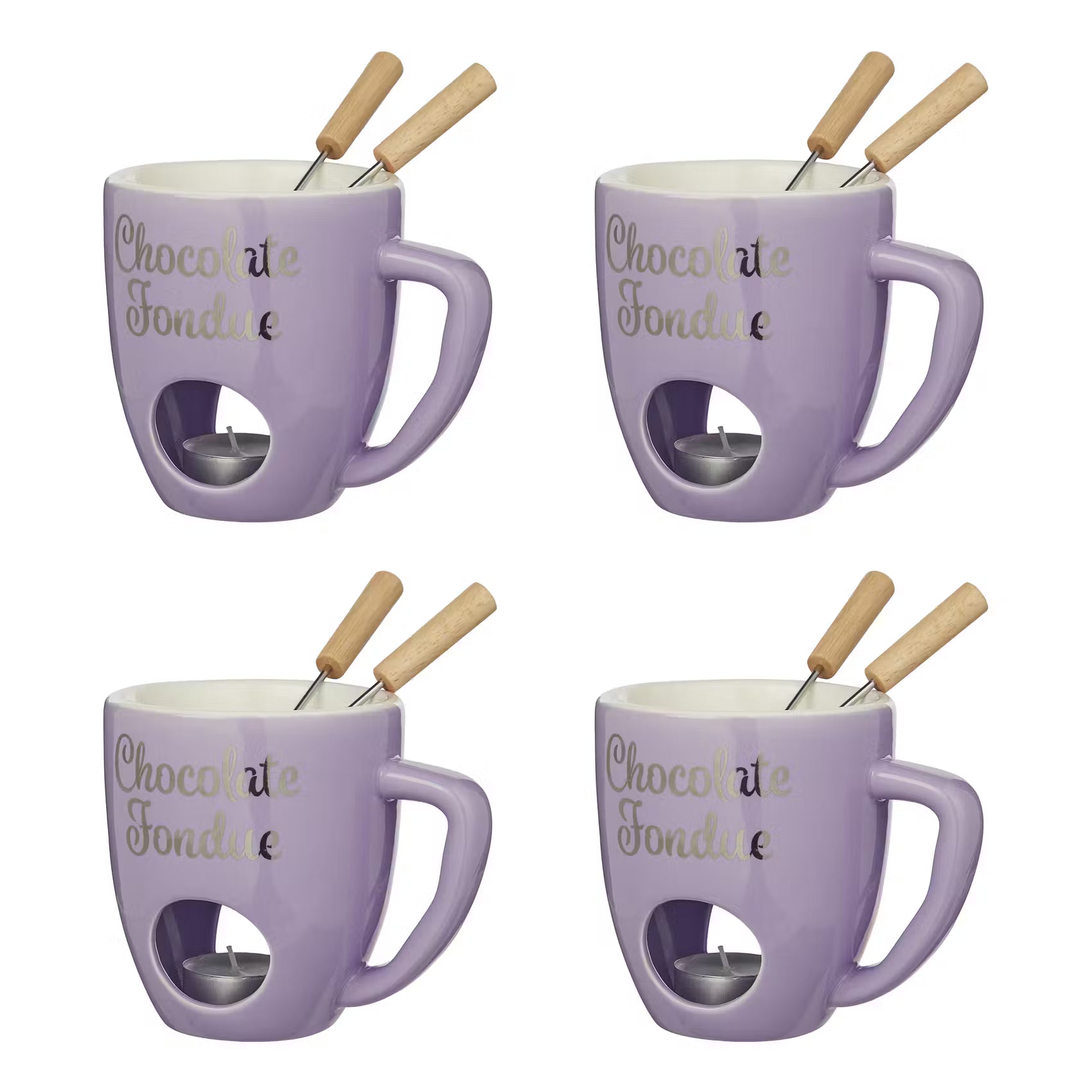 CHOCOLATE FONDUE Tasse 4er-Set - Porzellan / Edelstahl