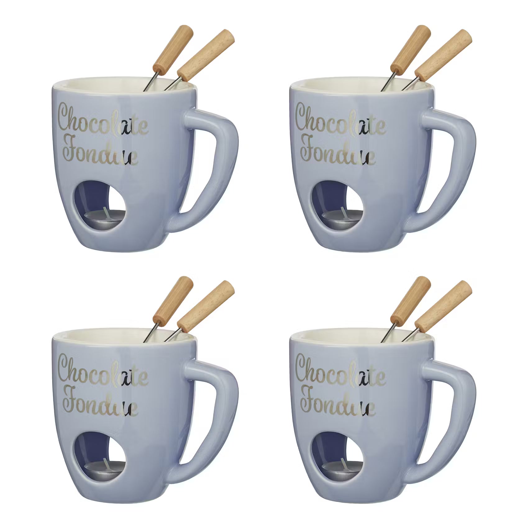 CHOCOLATE FONDUE Tasse 4er-Set - Porzellan / Edelstahl
