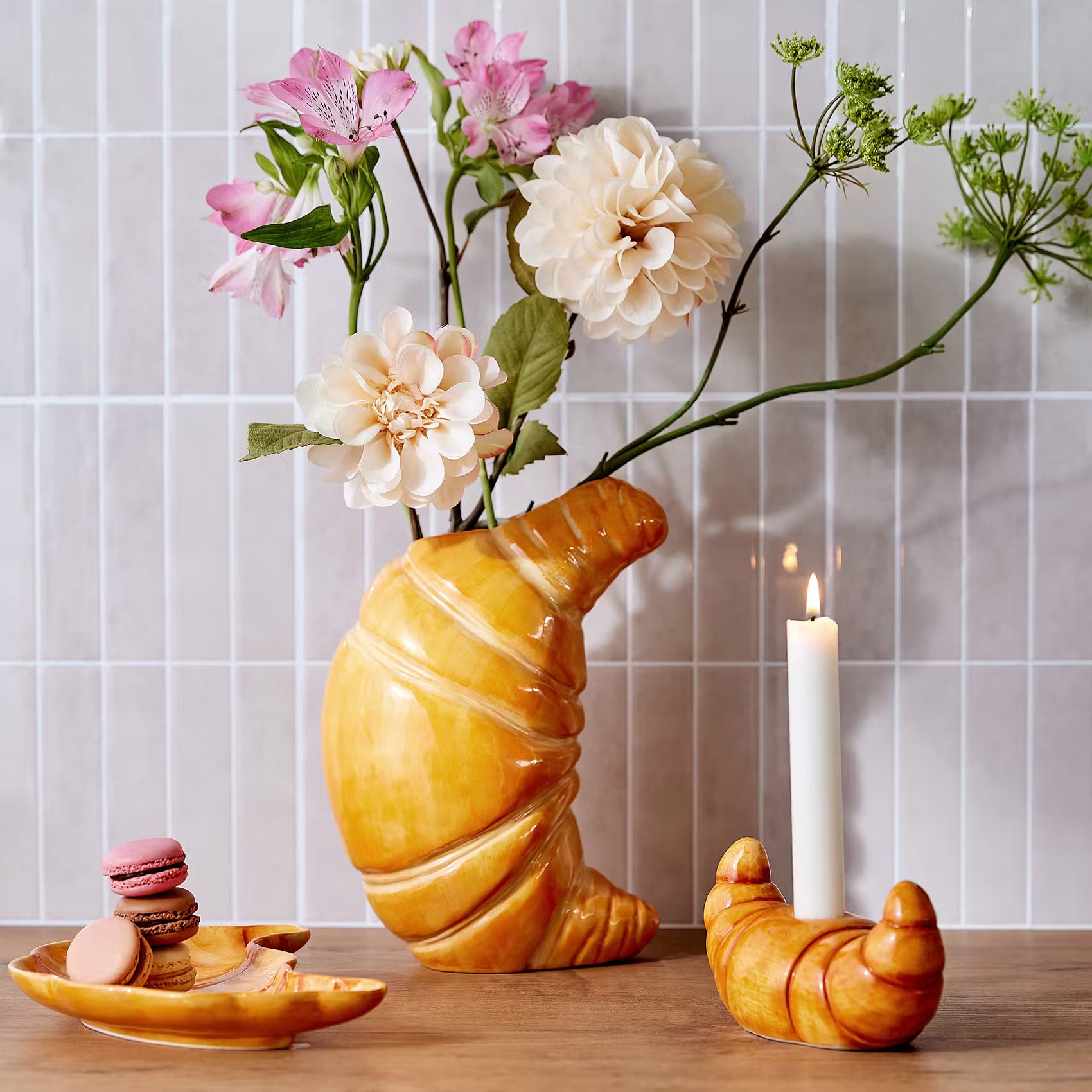 CROISSANT Kerzenhalter  - Dolomit - Hellbraun