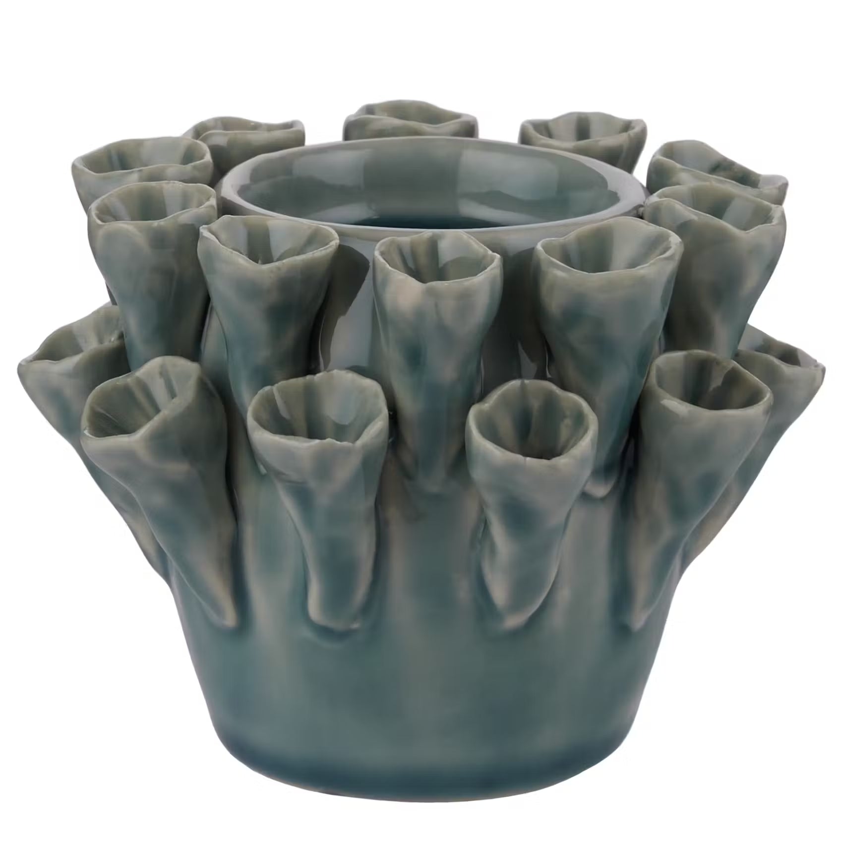 CORAL Teelichthalter - Steinzeug - Türkis