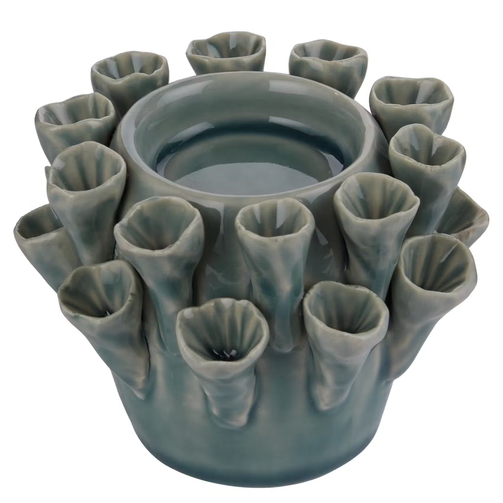 CORAL Teelichthalter - Steinzeug - Türkis