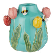 SPRING Vase Biene & Tulpe - Steingut - Blau