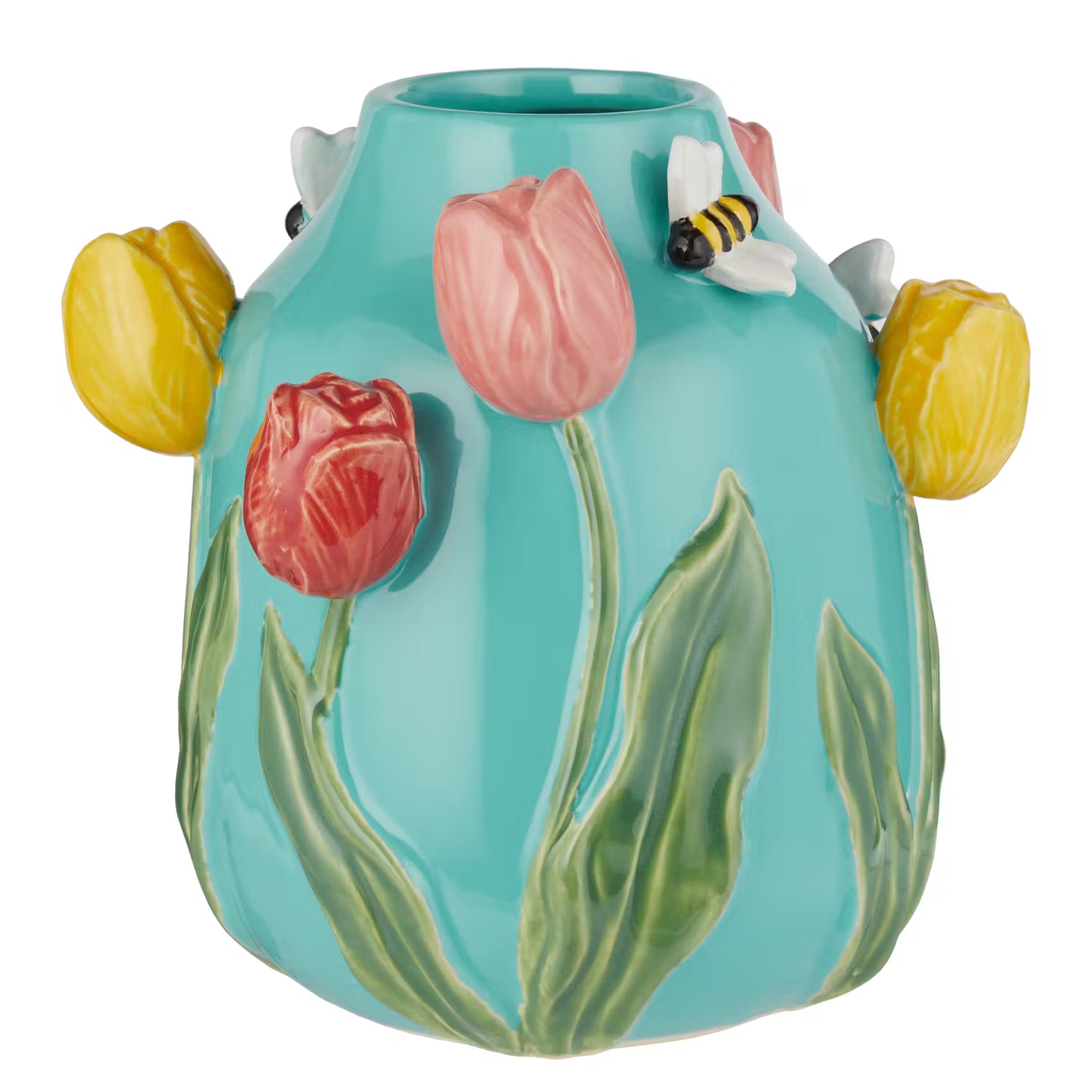SPRING Vase Biene & Tulpe - Steingut - Blau