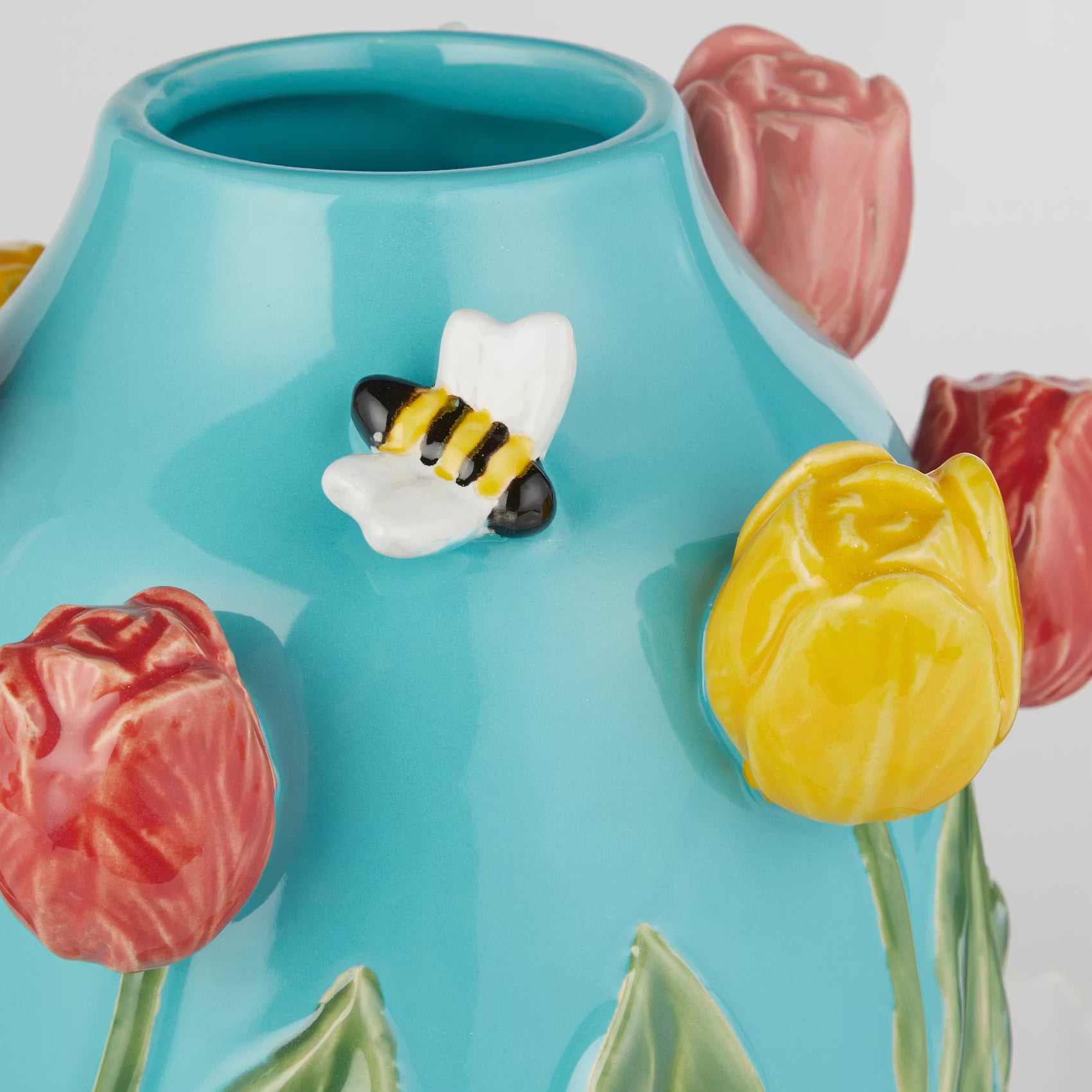 SPRING Vase Biene & Tulpe - Steingut - Blau