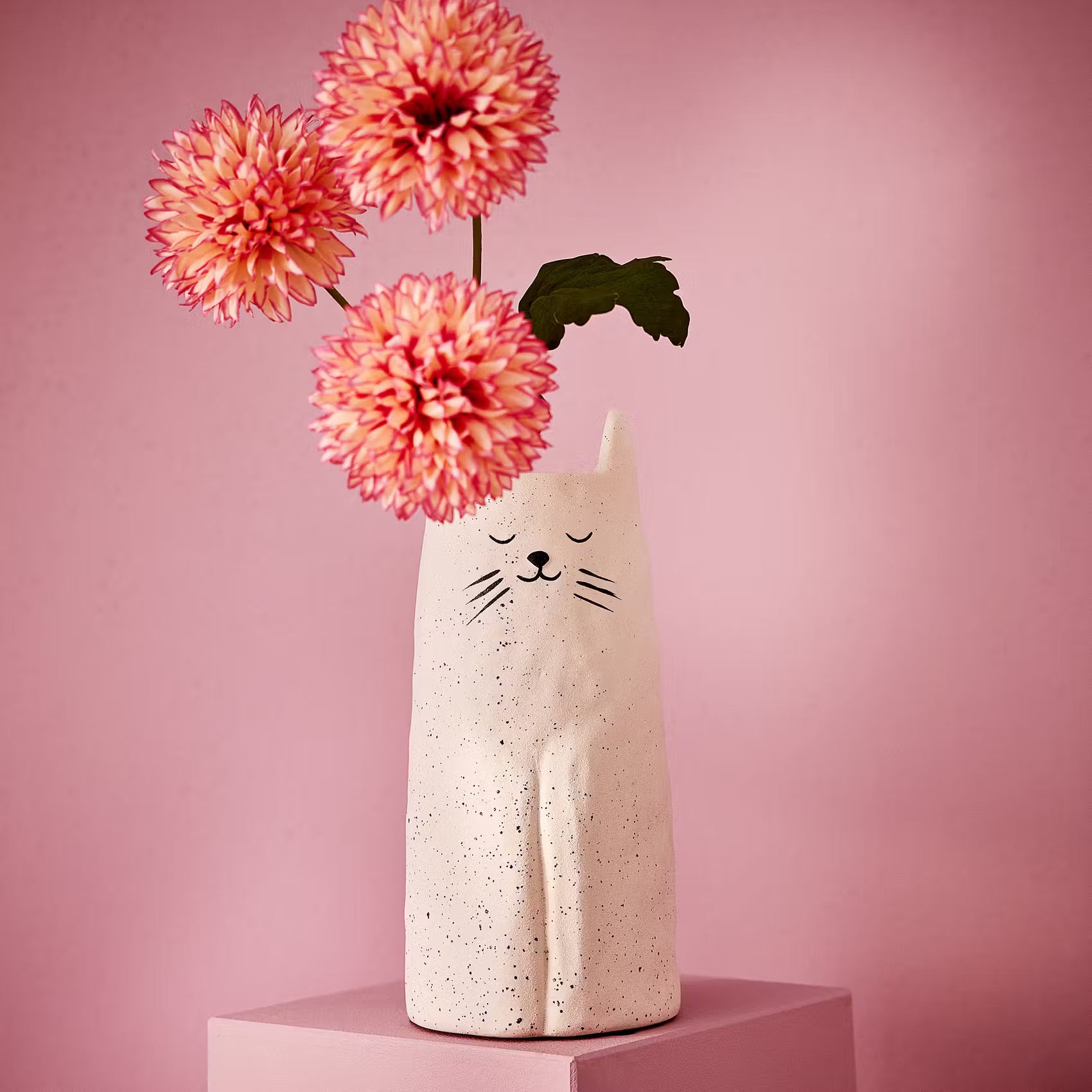 GATO Vase Katze - Steingut - Weiß - Höhe: 20 cm