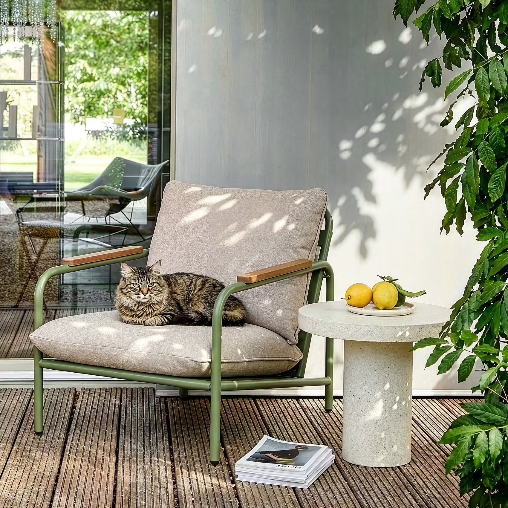 PIECES Beistelltisch Travertin-Look - MGO, Keramik - Weiß