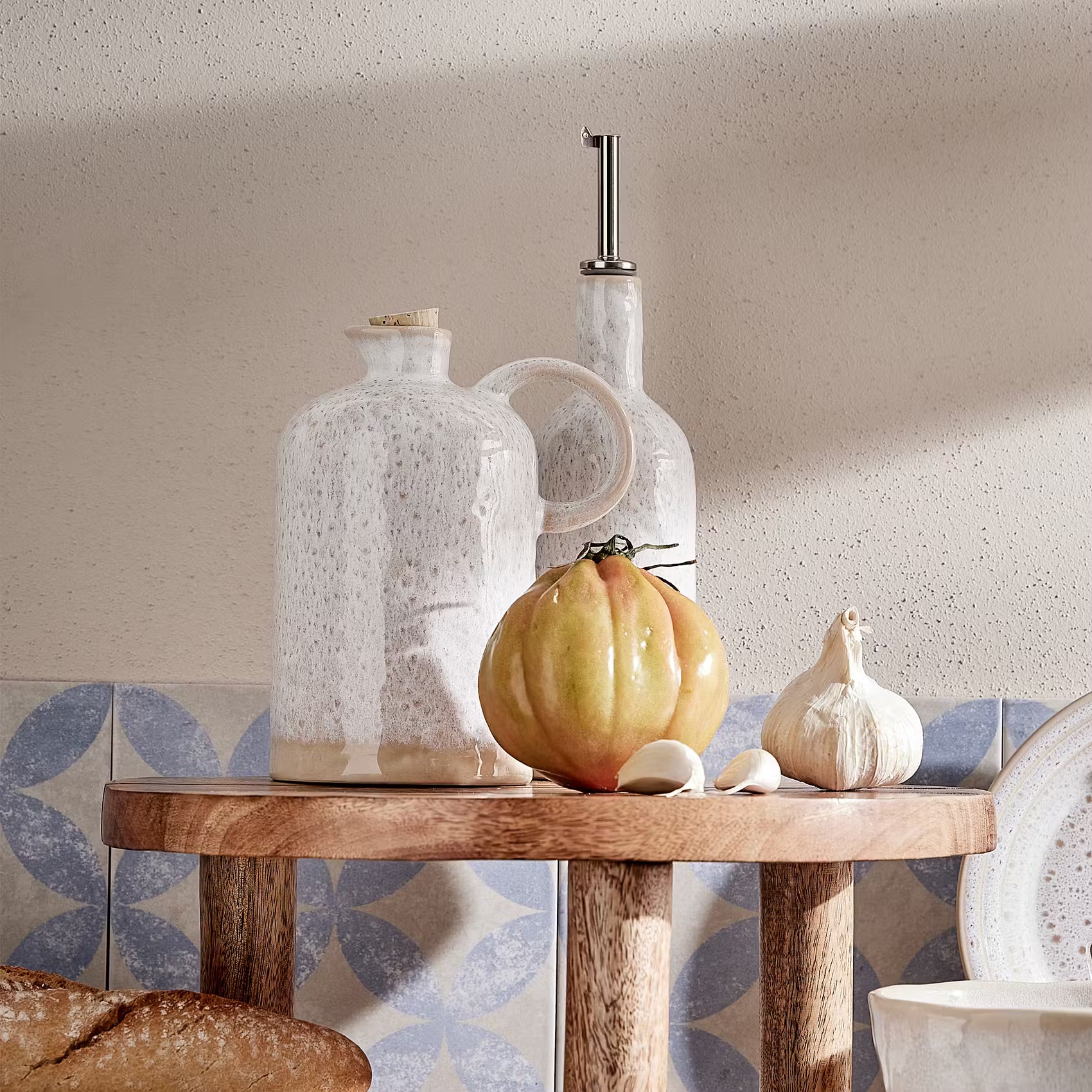 PORTIMAO Ölflasche mit Korkdeckel - Steinzeug - Beige