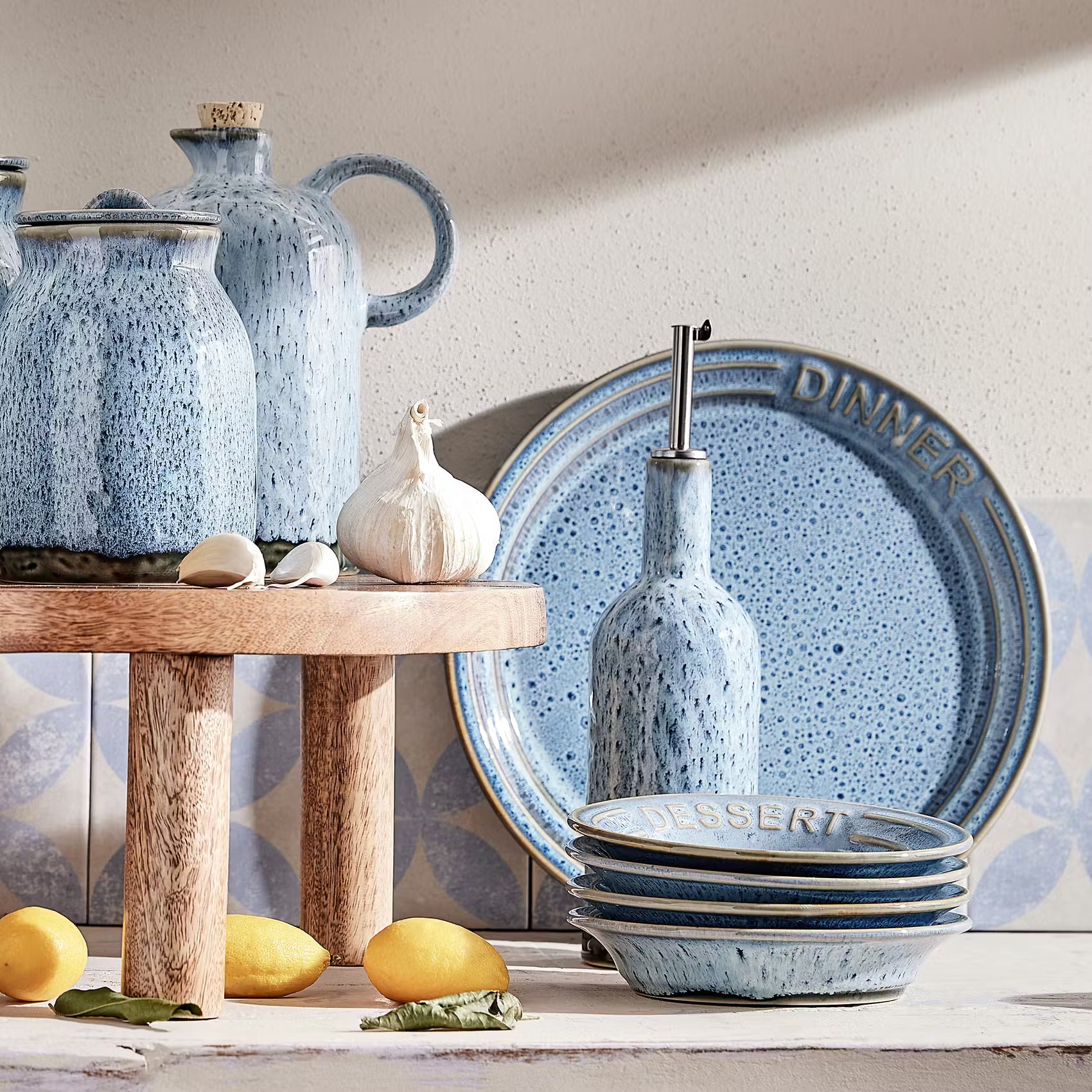 PORTIMAO Ölflasche mit Korkdeckel - Steinzeug - Blau