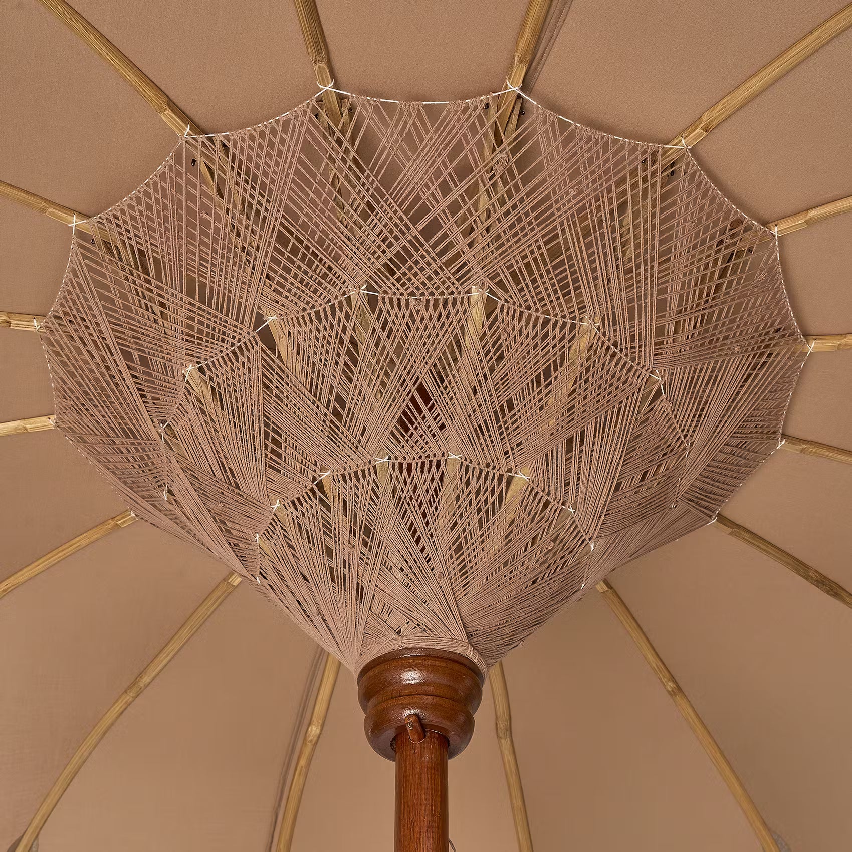 ORIENTAL LOUNGE Sonnenschirm - Mangoholz/Baumwollstoff/Metall - Beige