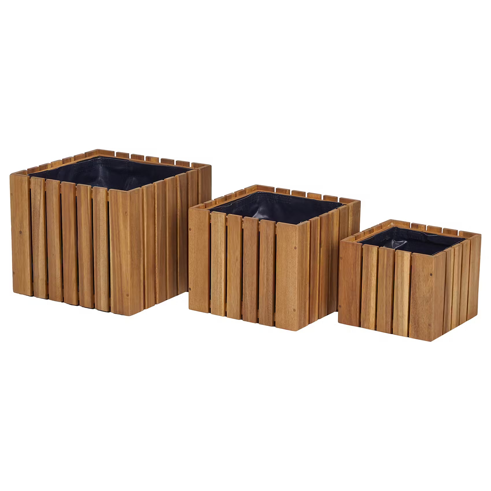NEW GARDENING Pflanztopf-Set 3-tlg. - Akazienholz/Segelfolie - Braun