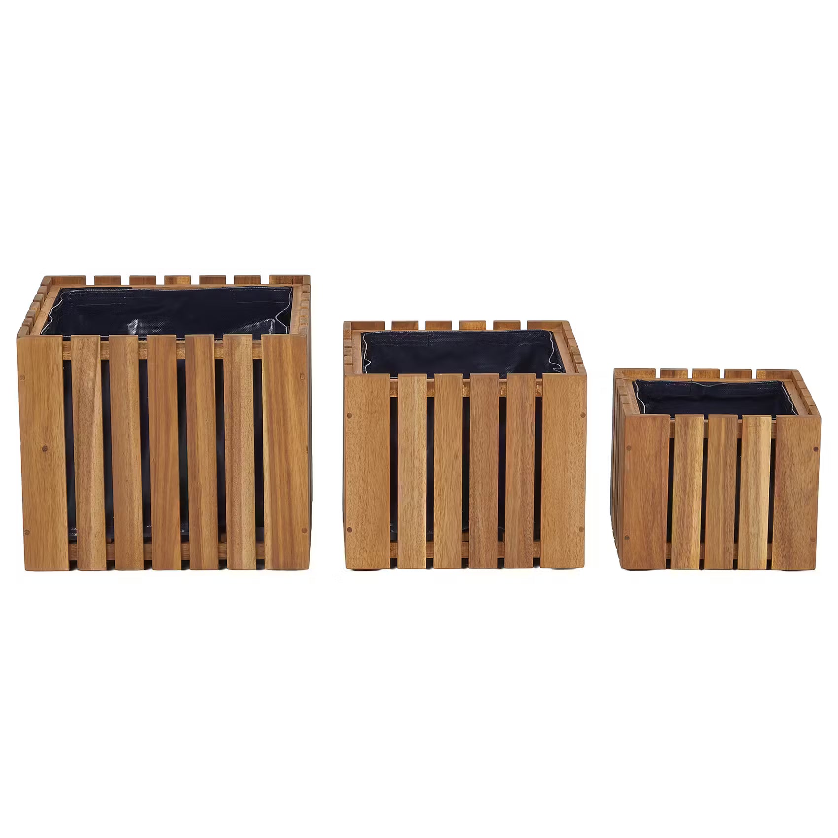 NEW GARDENING Pflanztopf-Set 3-tlg. - Akazienholz/Segelfolie - Braun