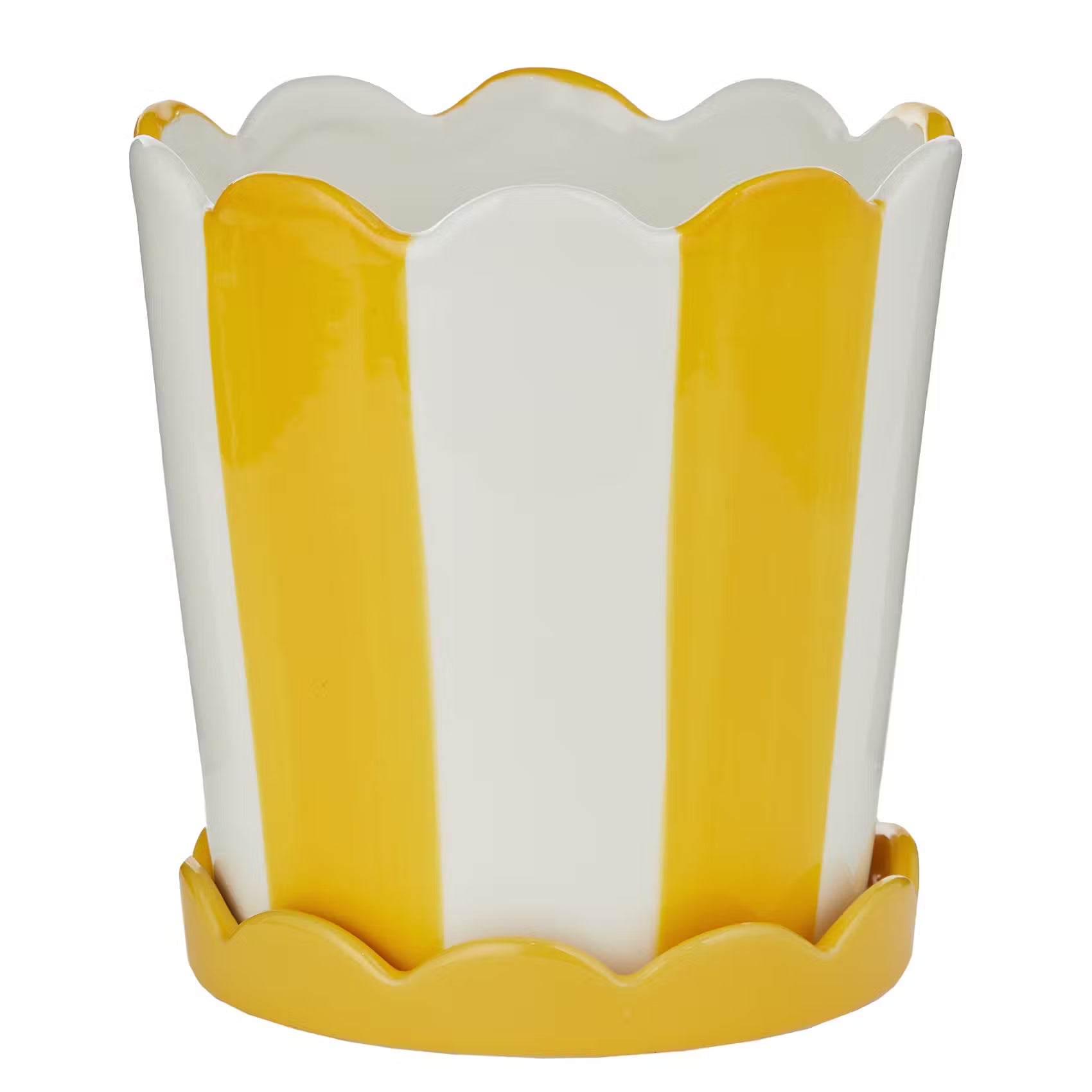 SUNDAE Blumentopf mit Teller - Steingut  - Gelb