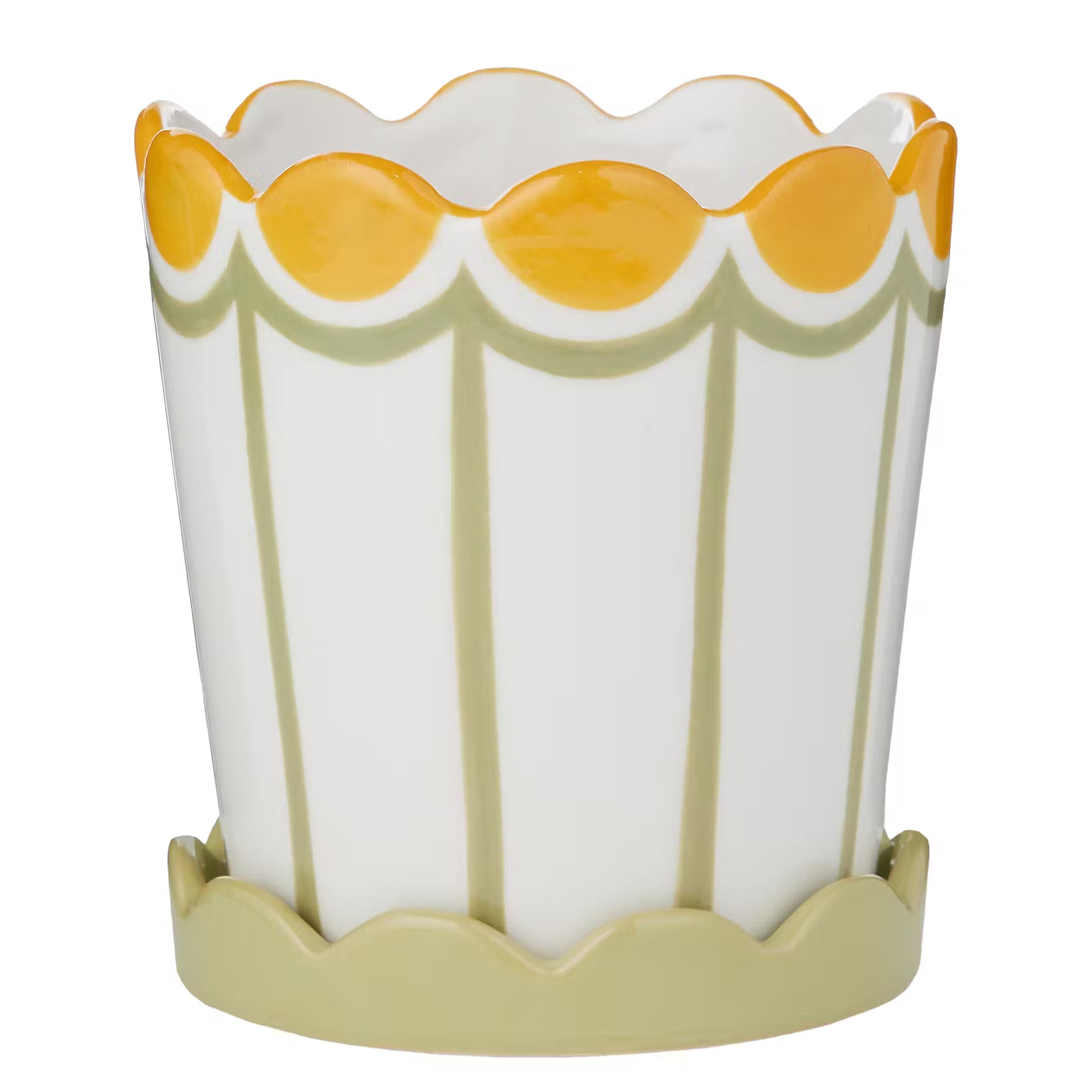 SUNDAE Blumentopf mit Teller - Steingut - Hellgrün