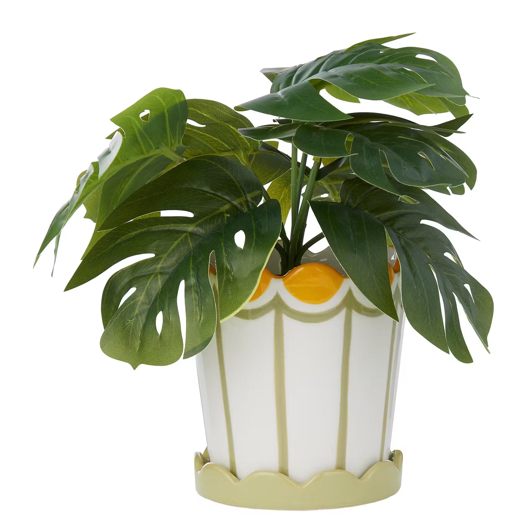 SUNDAE Blumentopf mit Teller - Steingut - Hellgrün