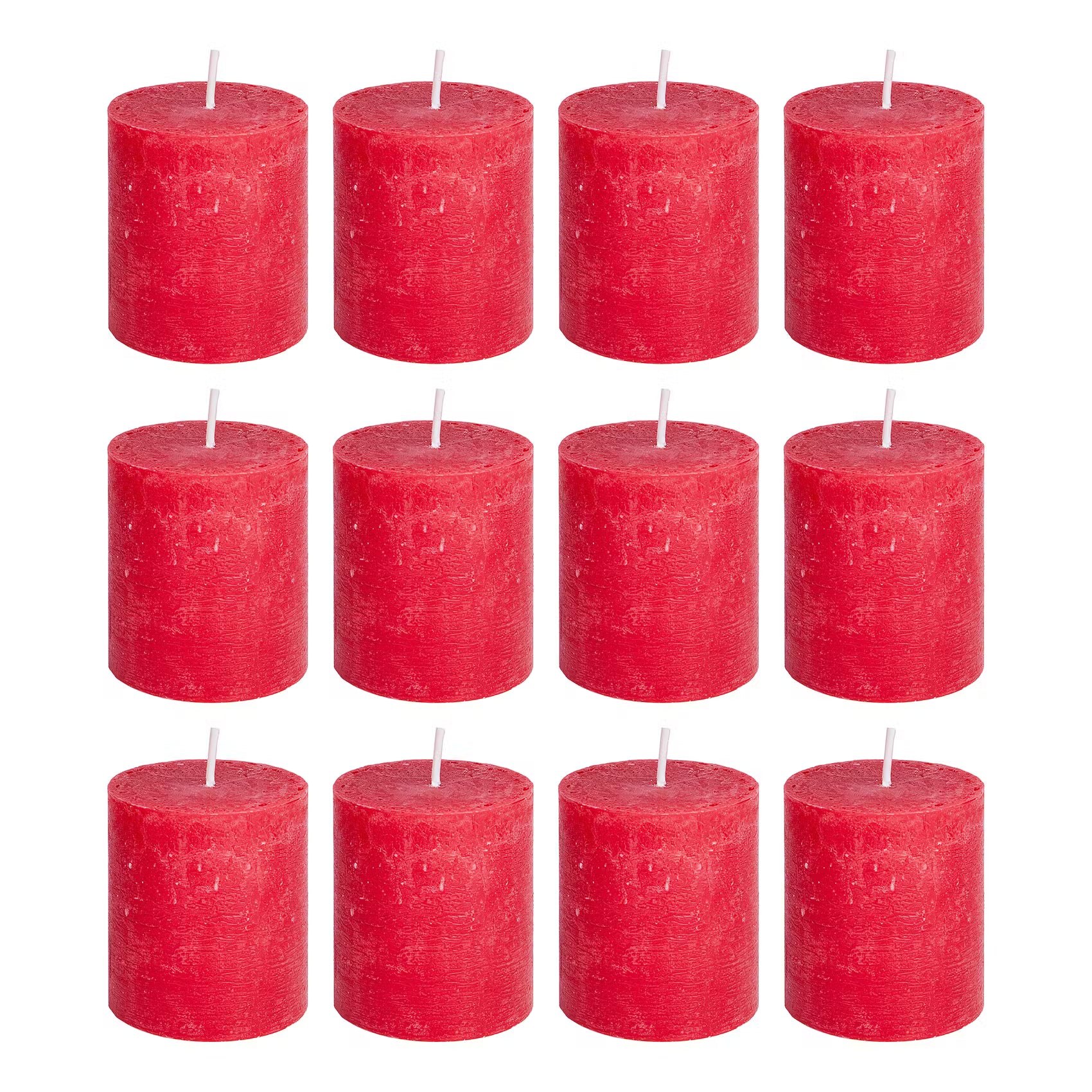 RUSTIC Stumpenkerze 12er-Set - Paraffin - Rot - Höhe: 8 cm