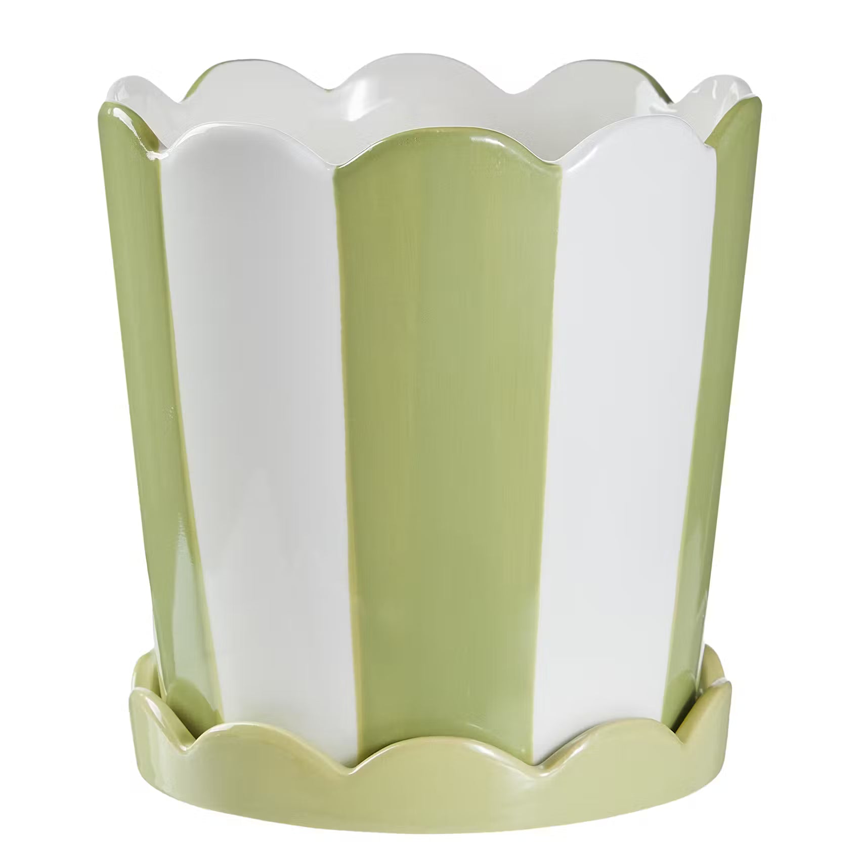 SUNDAE Blumentopf mit Teller - Steingut  - Grün