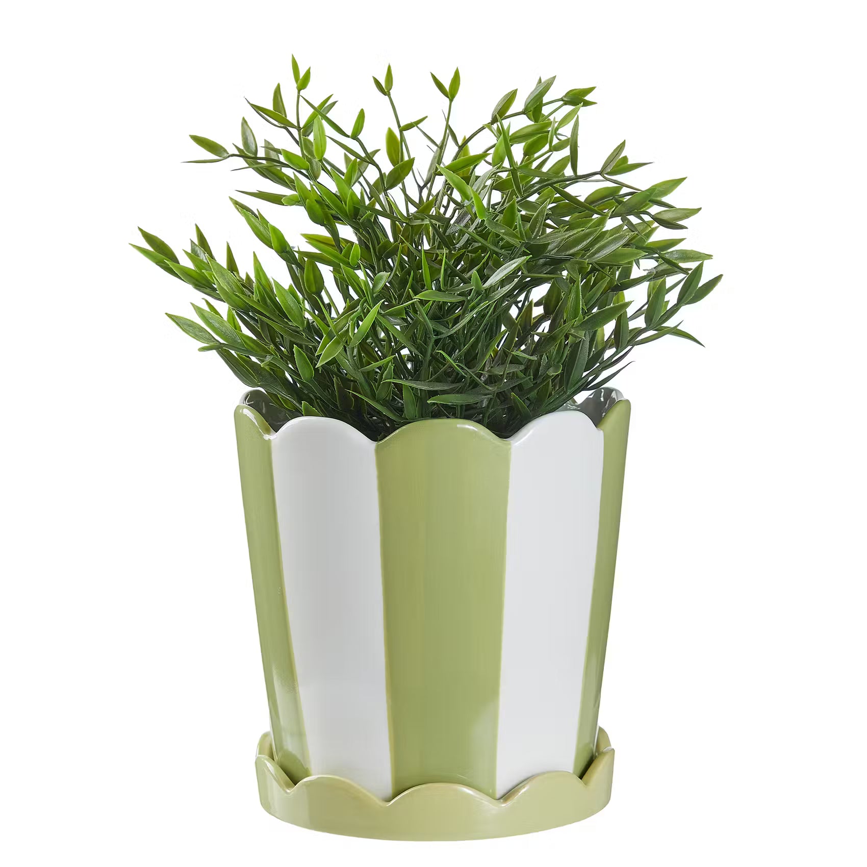 SUNDAE Blumentopf mit Teller - Steingut  - Grün