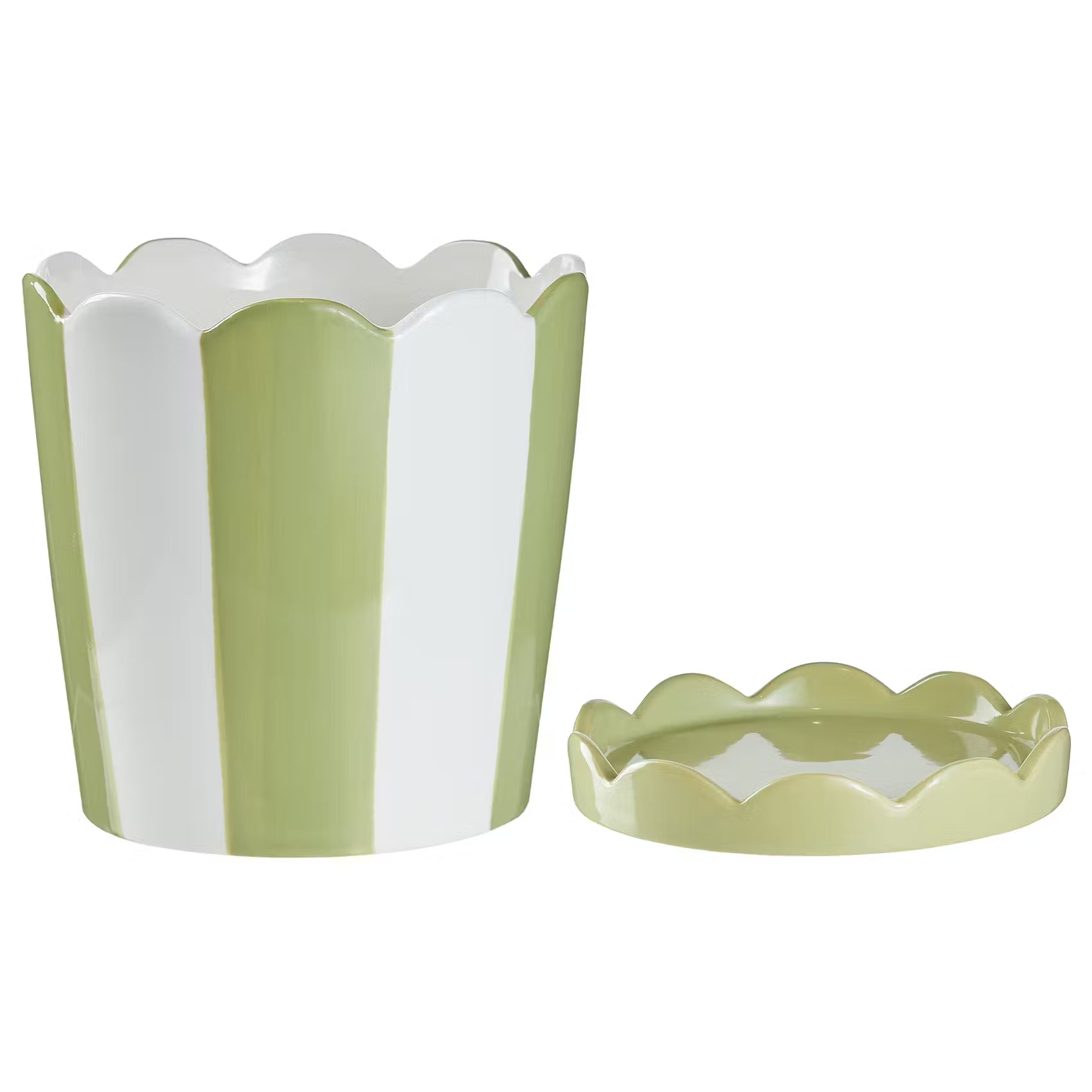 SUNDAE Blumentopf mit Teller - Steingut  - Grün