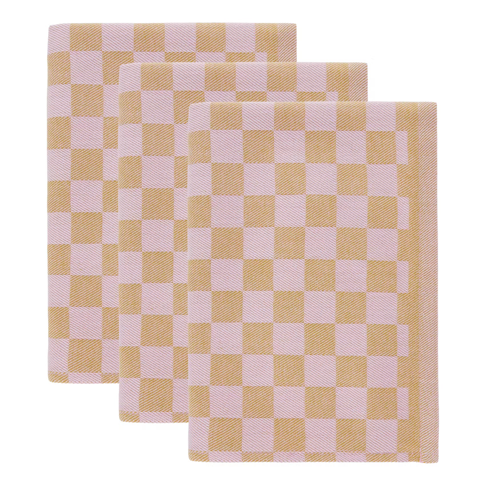CHECKER STYLE Küchentuch 3er-Set - Baumwolle - Beige / Rosa