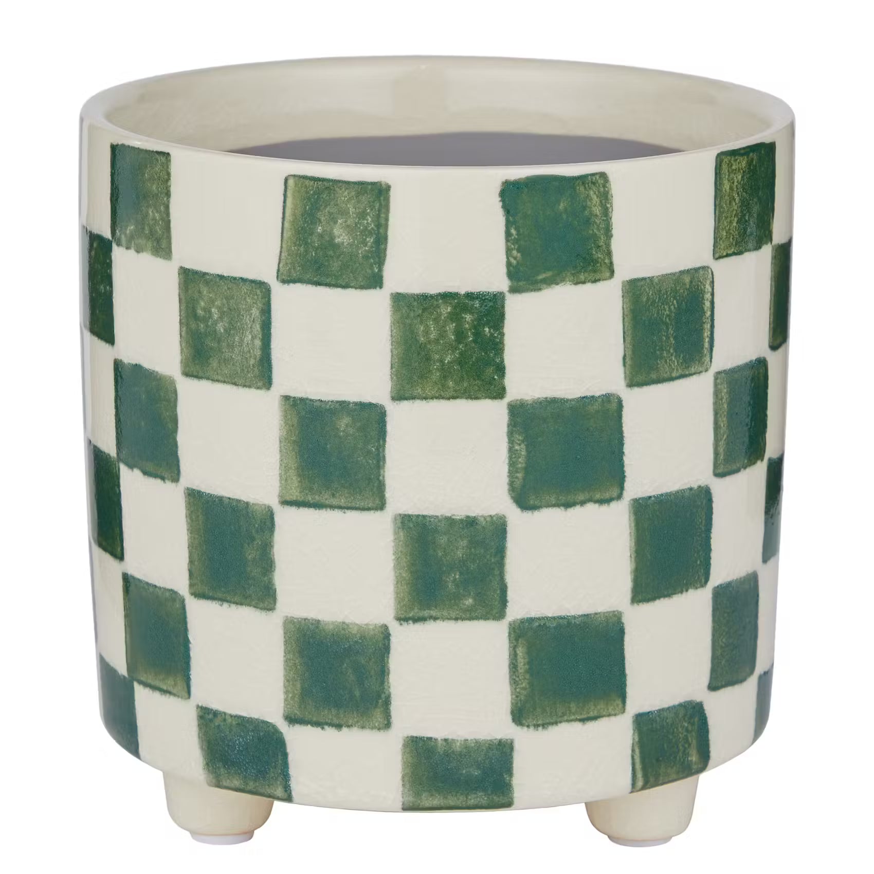 NEW DELFT Blumenübertopf Karo - Steinzeug - Beige / Grün - Grün