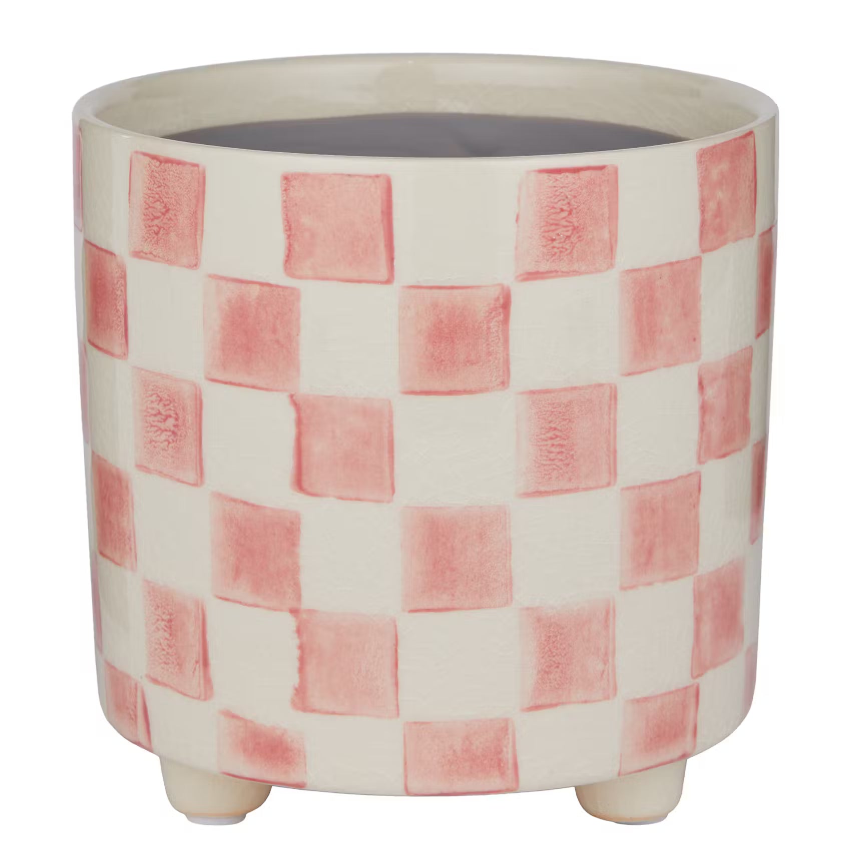 NEW DELFT Blumenübertopf Karo - Steinzeug - Beige / Pink - Rosa