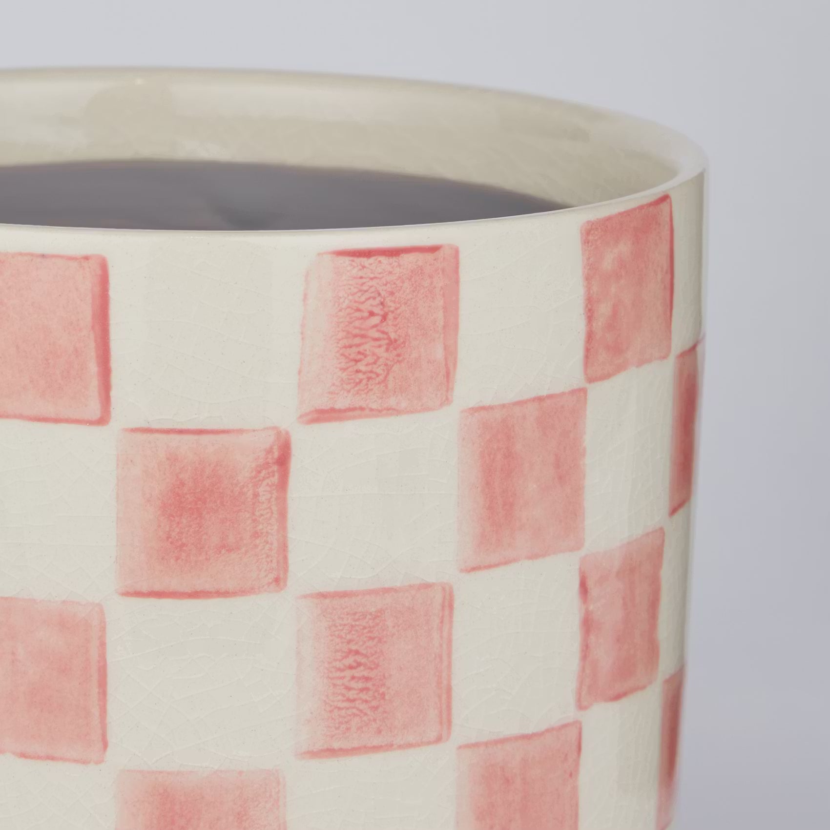 NEW DELFT Blumenübertopf Karo - Steinzeug - Beige / Pink - Rosa