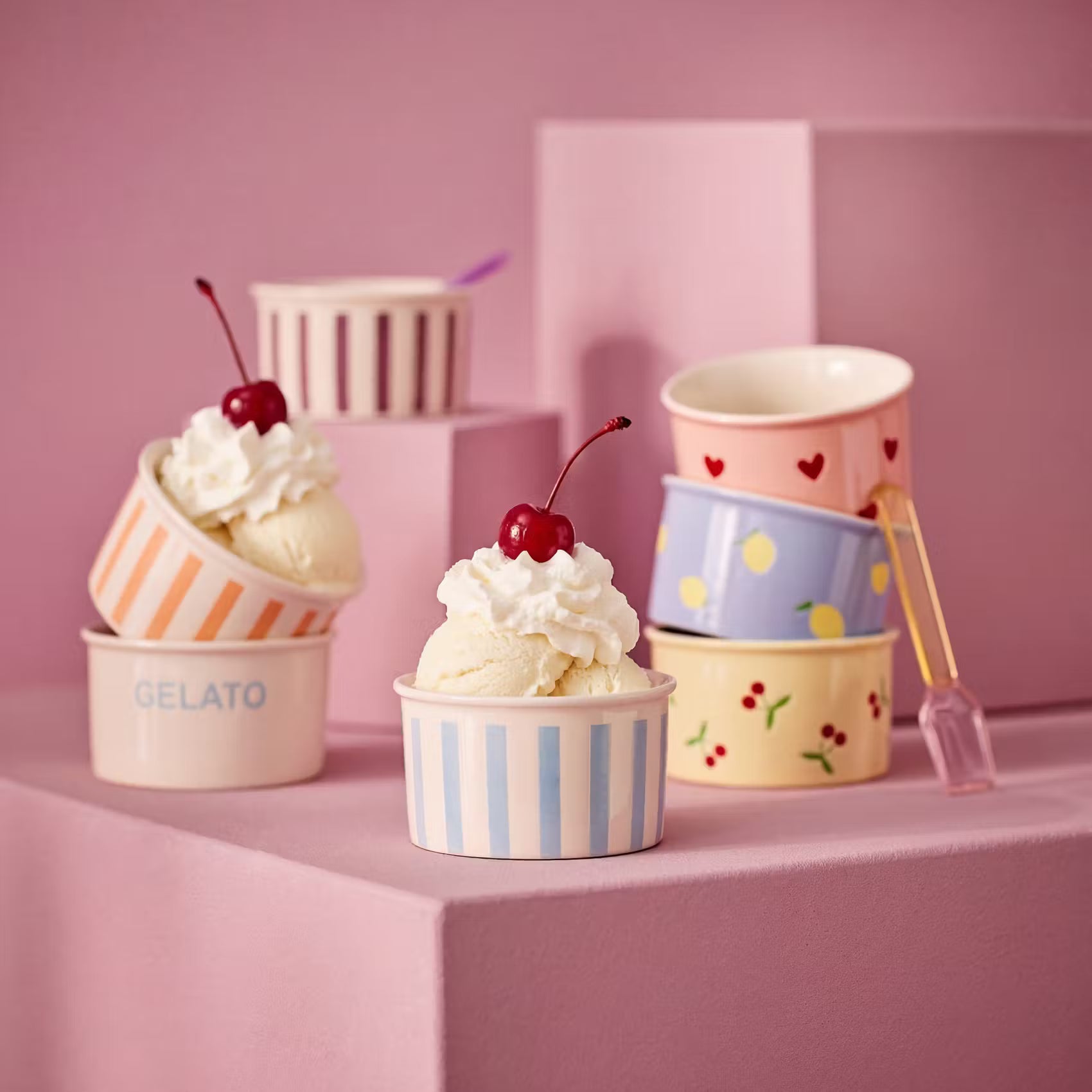 GELATO Eisbecher Kirsche - Porzellan - Gelb / Rot