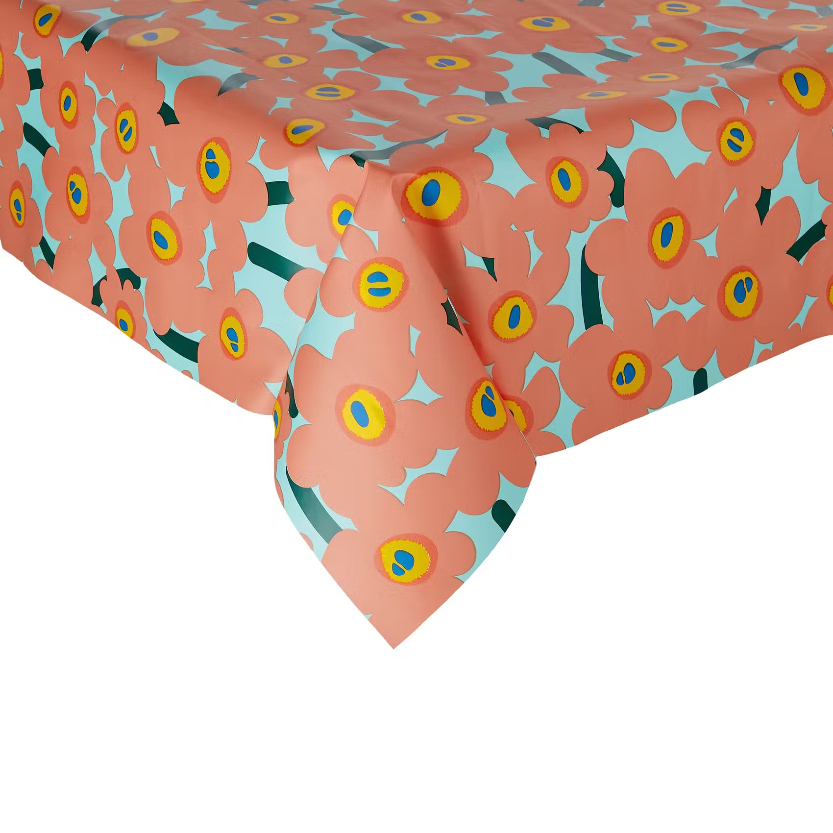 WATERPROOF Wachstischdecke Blumen - Polyester / EVA -  Grün / Orange - 110 x 110 cm