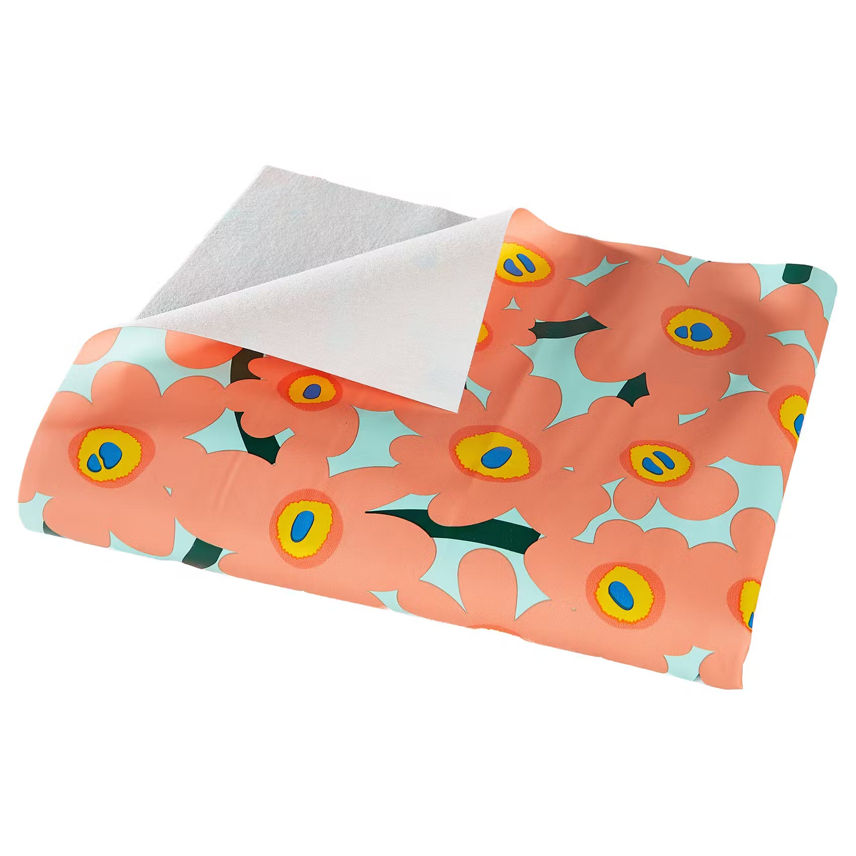 WATERPROOF Wachstischdecke Blumen - Polyester / EVA -  Grün / Orange - 110 x 110 cm