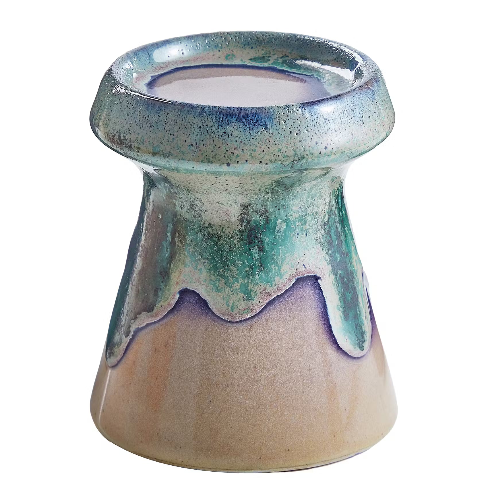 SEVENTIES Stumpenkerzenhalter - Steinzeug - Beige - Höhe: 12 cm