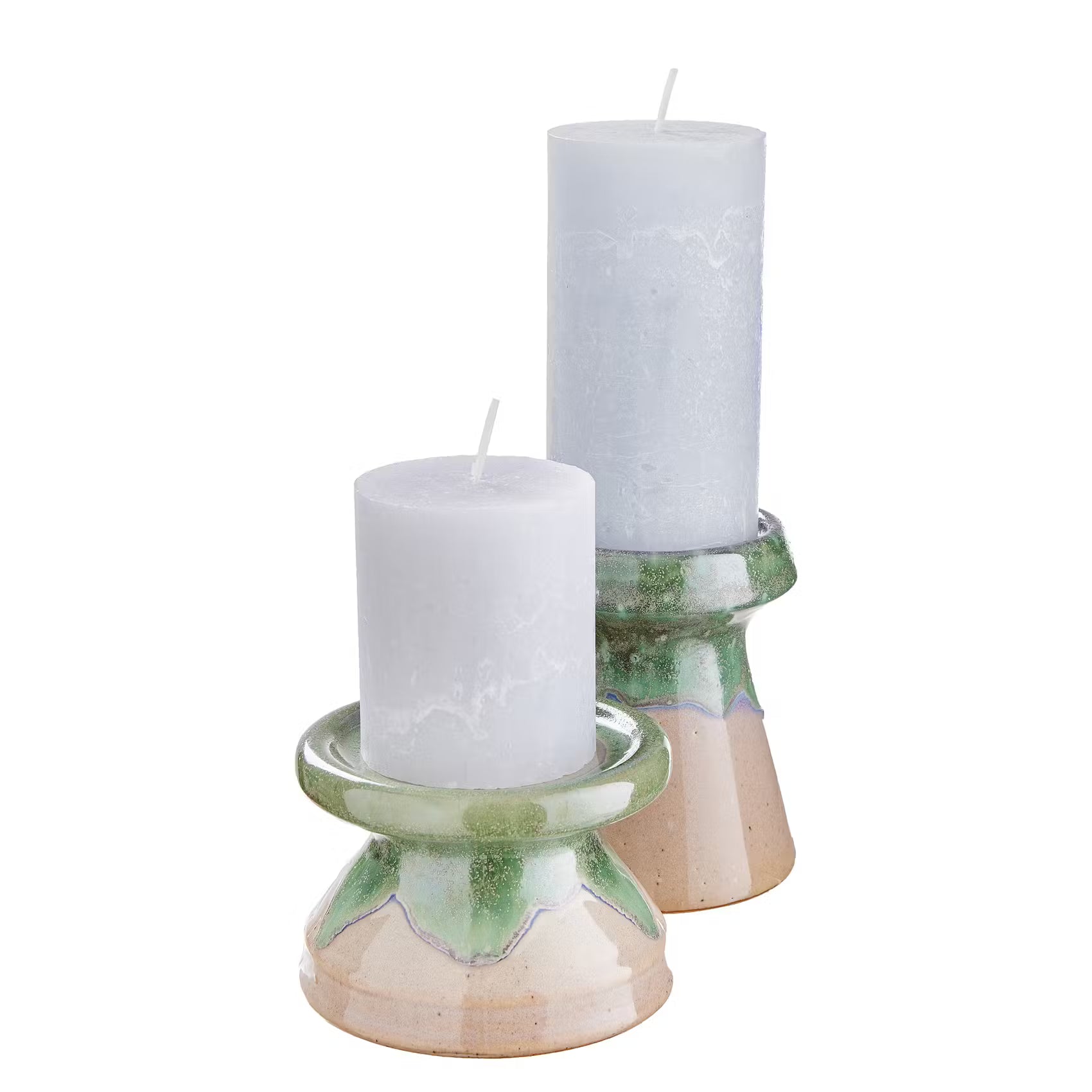 SEVENTIES Stumpenkerzenhalter - Steinzeug - Beige - Höhe: 12 cm