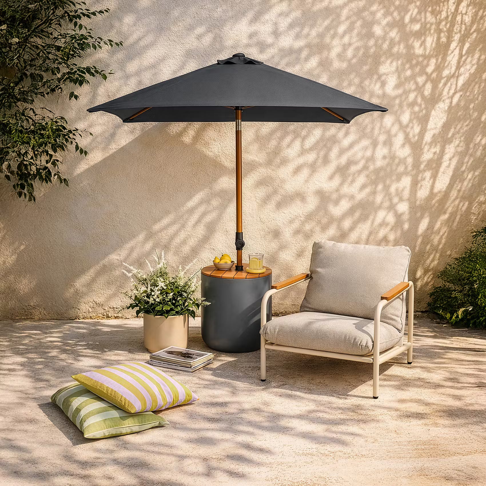 SOMBRIO Sonnenschirm mit Ständer - MGO/Keramik/Polyethylen/Polyester - Grau
