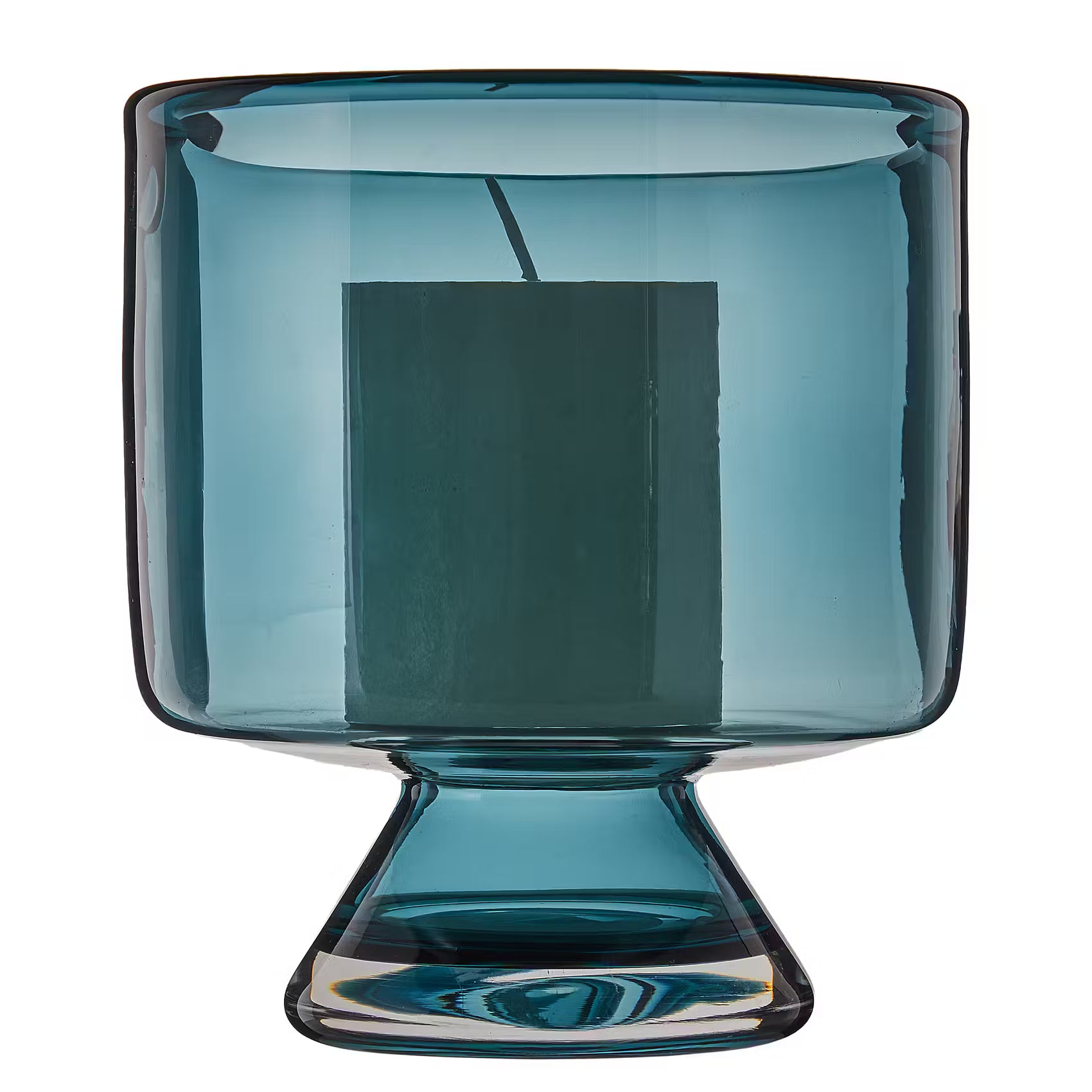 BLUE MAISON Windlicht mit Fuß - Buntglas - Blau - Höhe: 17 cm