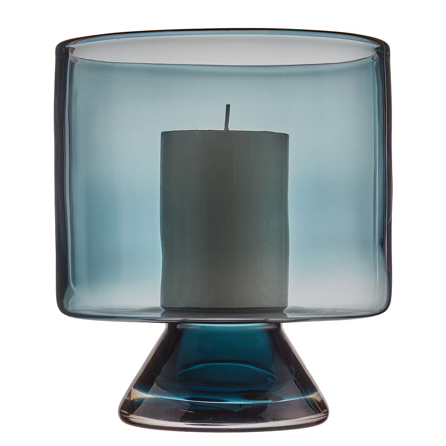 BLUE MAISON Windlicht mit Fuß - Buntglas - Gold / Blau - Höhe: 20 cm